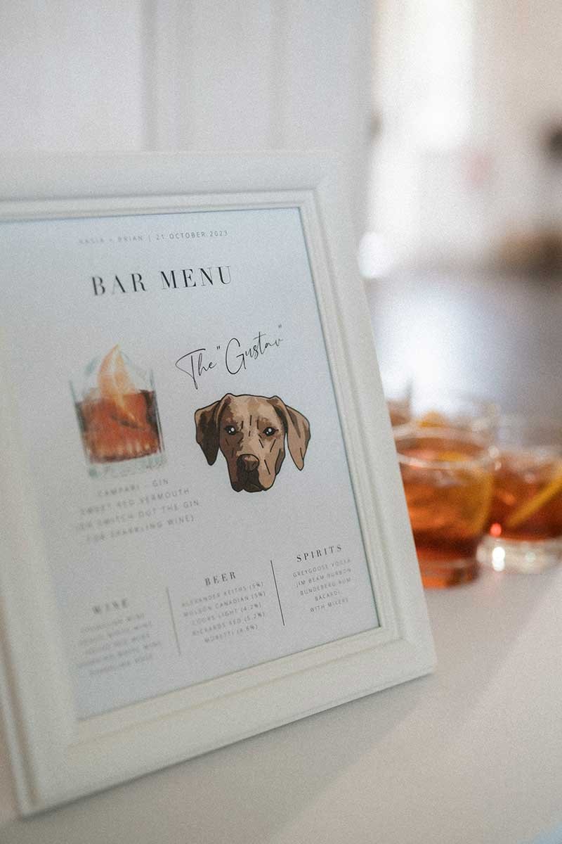  Signature cocktail bar menu sign. 