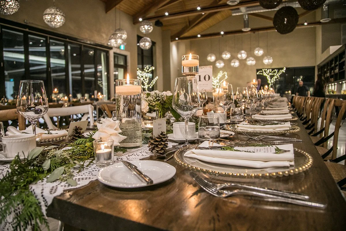 cozy winter table setting for a wedding reception at adamo estate winery
