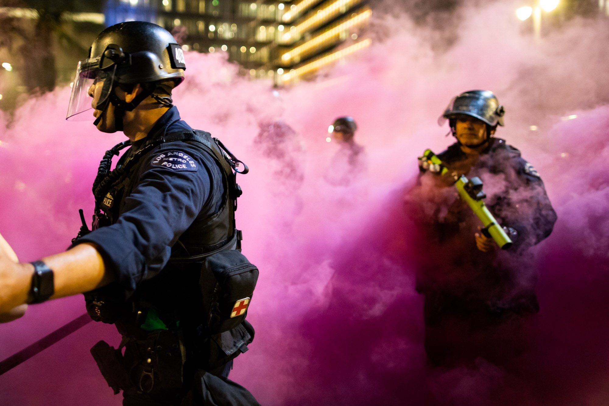  Protesters Rallying in Opposition to the Shootings of Anthony McClain and Jacob Blake Clash With LAPD Officers in Downtown LA. (Brian Feinzimer) 