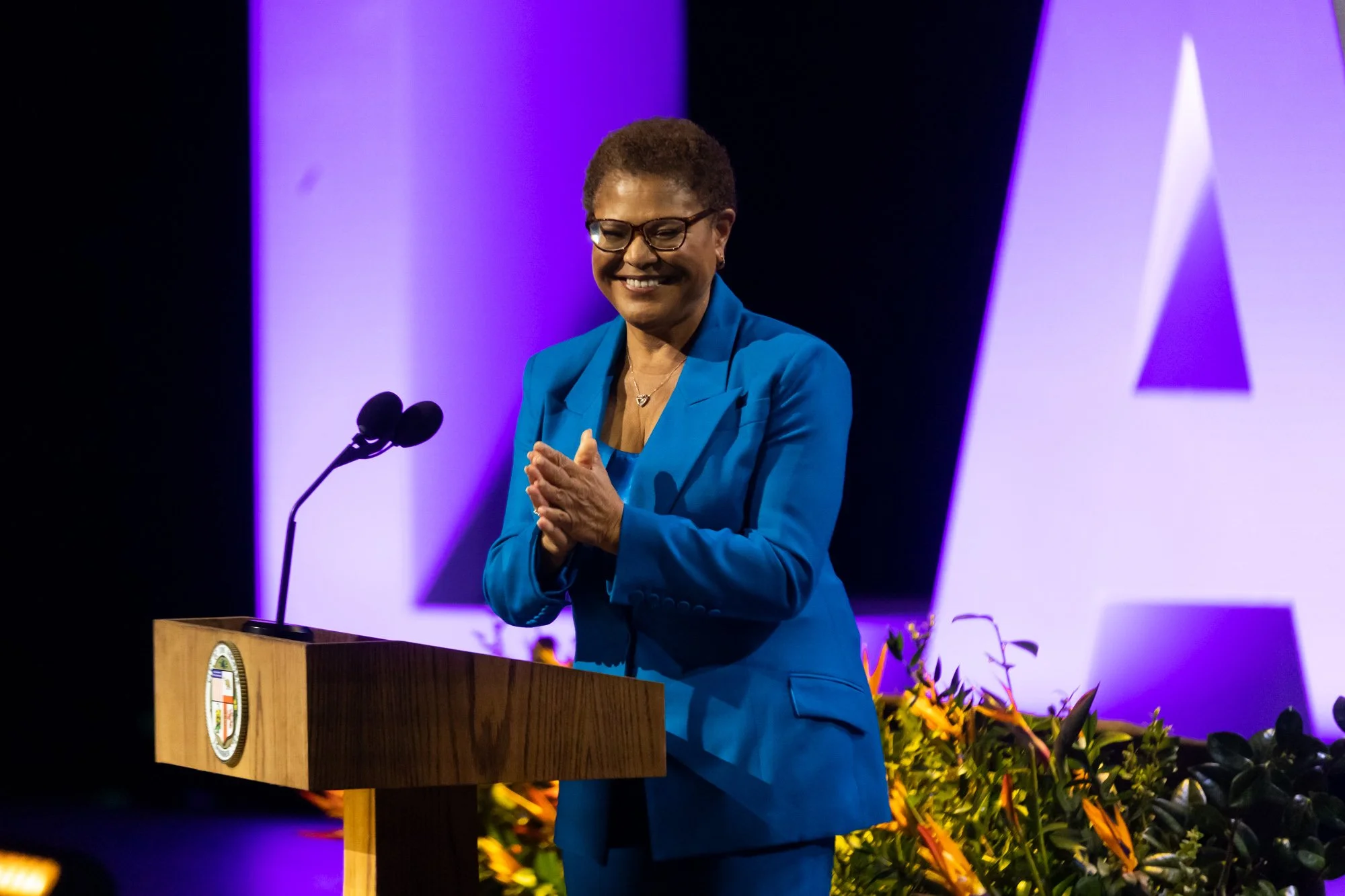 Los Angeles mayor Karen Bass's official inauguration December 11, 2022, in a public ceremony where she was sworn in by Vice President Kamala Harris.