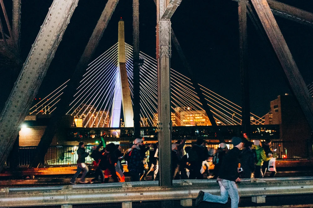 Protesters streaming across the Charlestown bridge. Charlestown drivers were not happy to see use. Of the entire march, these were the most hostile drivers I saw all night.