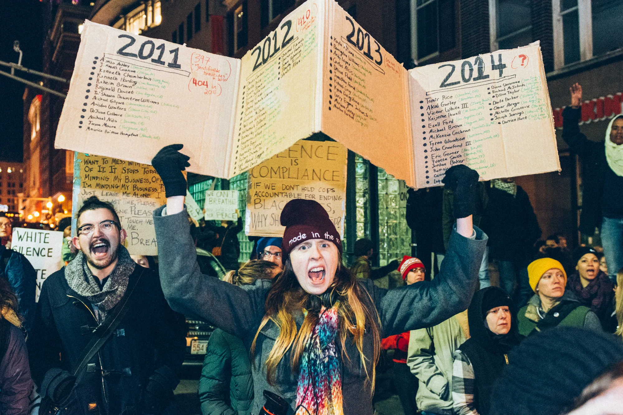 This woman had the longest (even if not totally legible) list of the names of citizens killed by police.