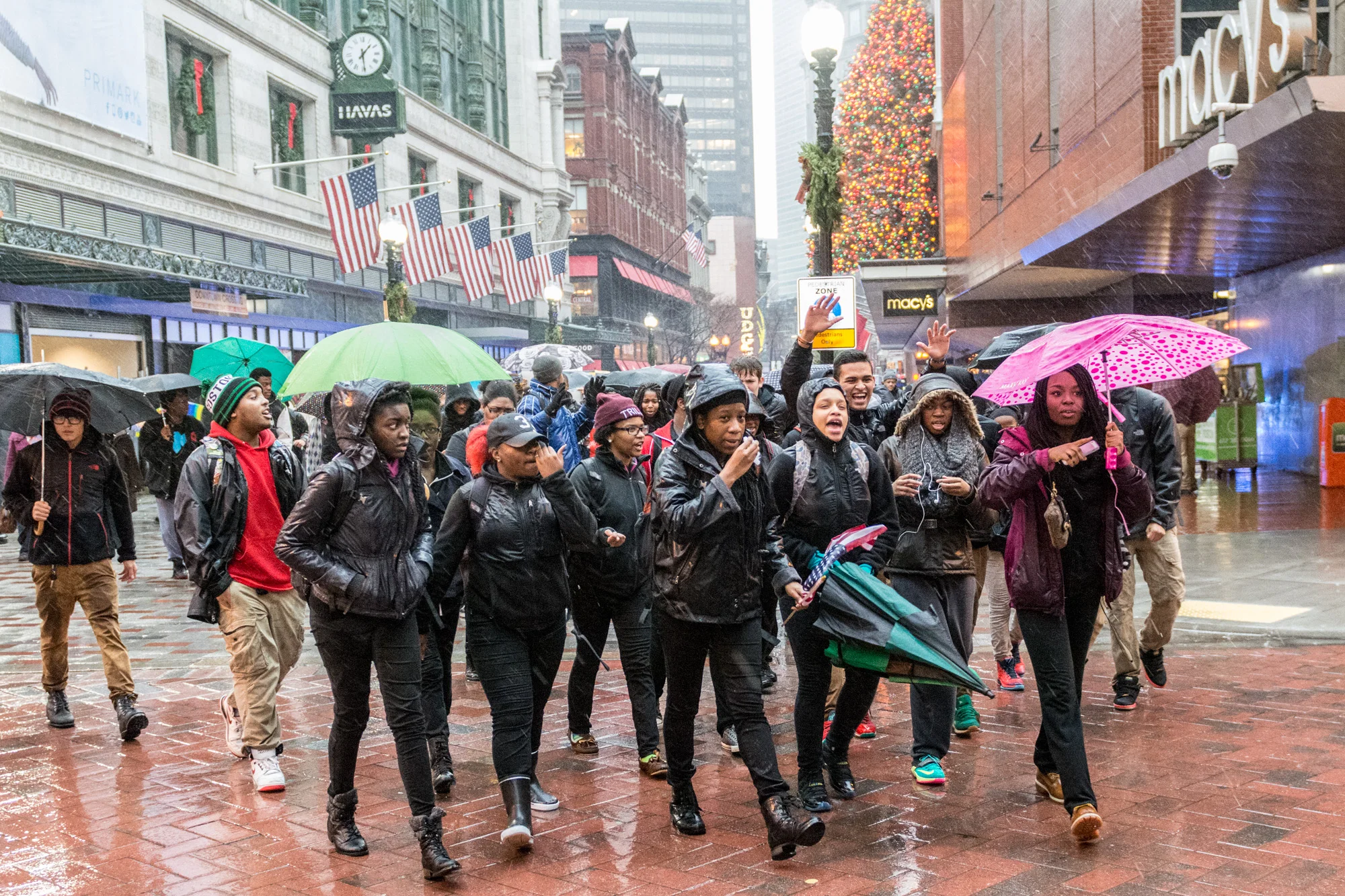 I caught up the protesters in Downtown Crossing around 1:30 PM and was the only photographer there.