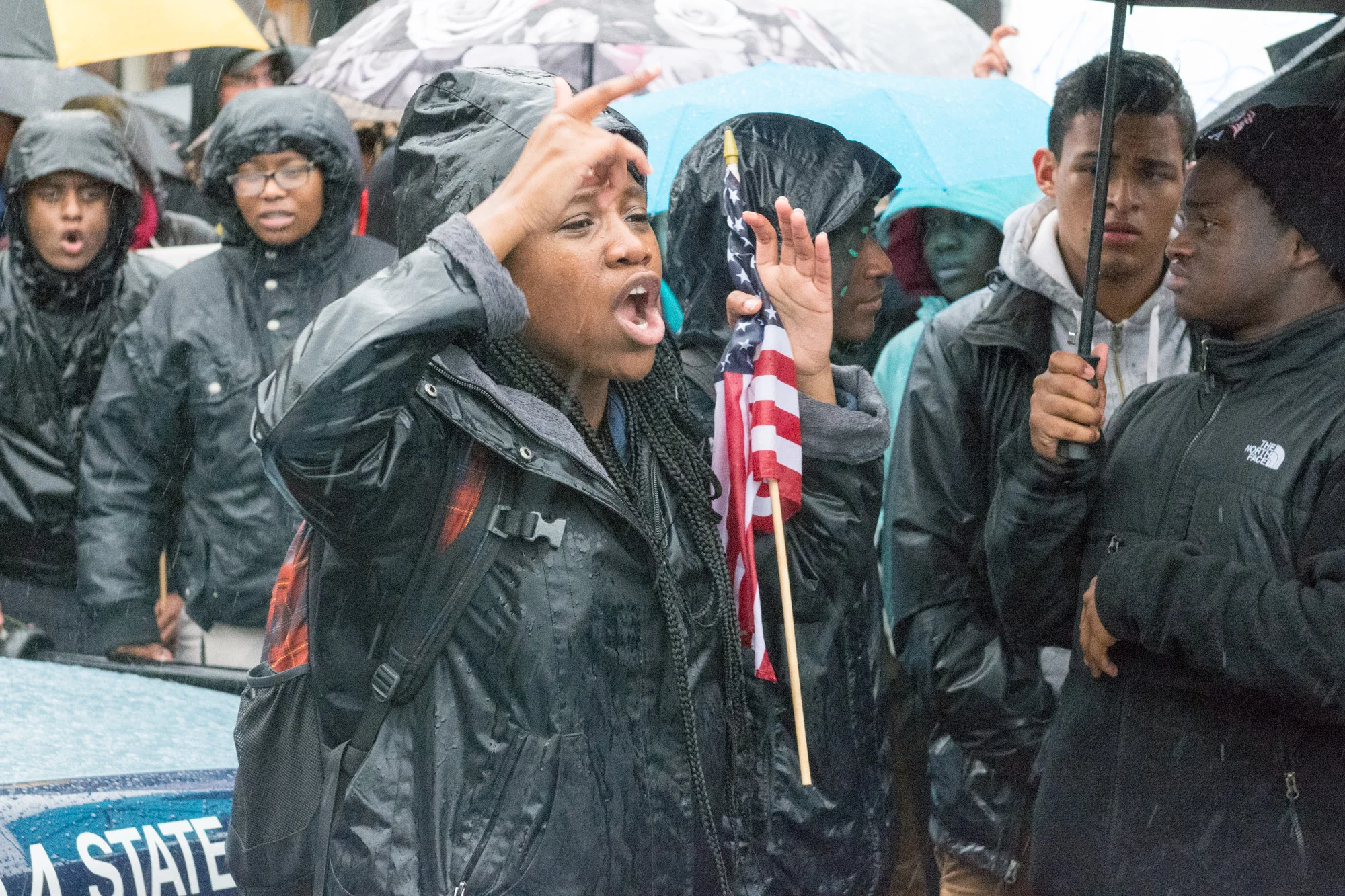Several of the students brought American flags to wave as the marched.