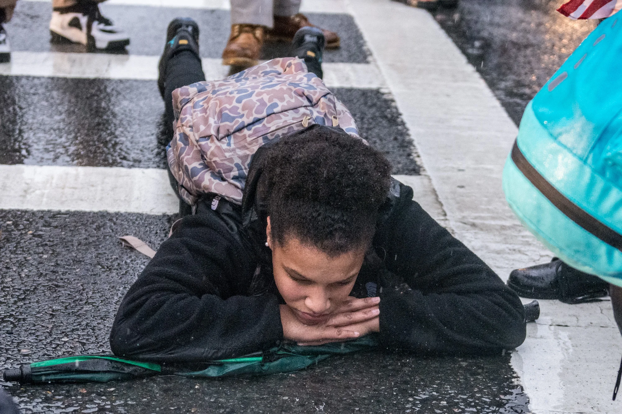Lying down in the rain in Copley.