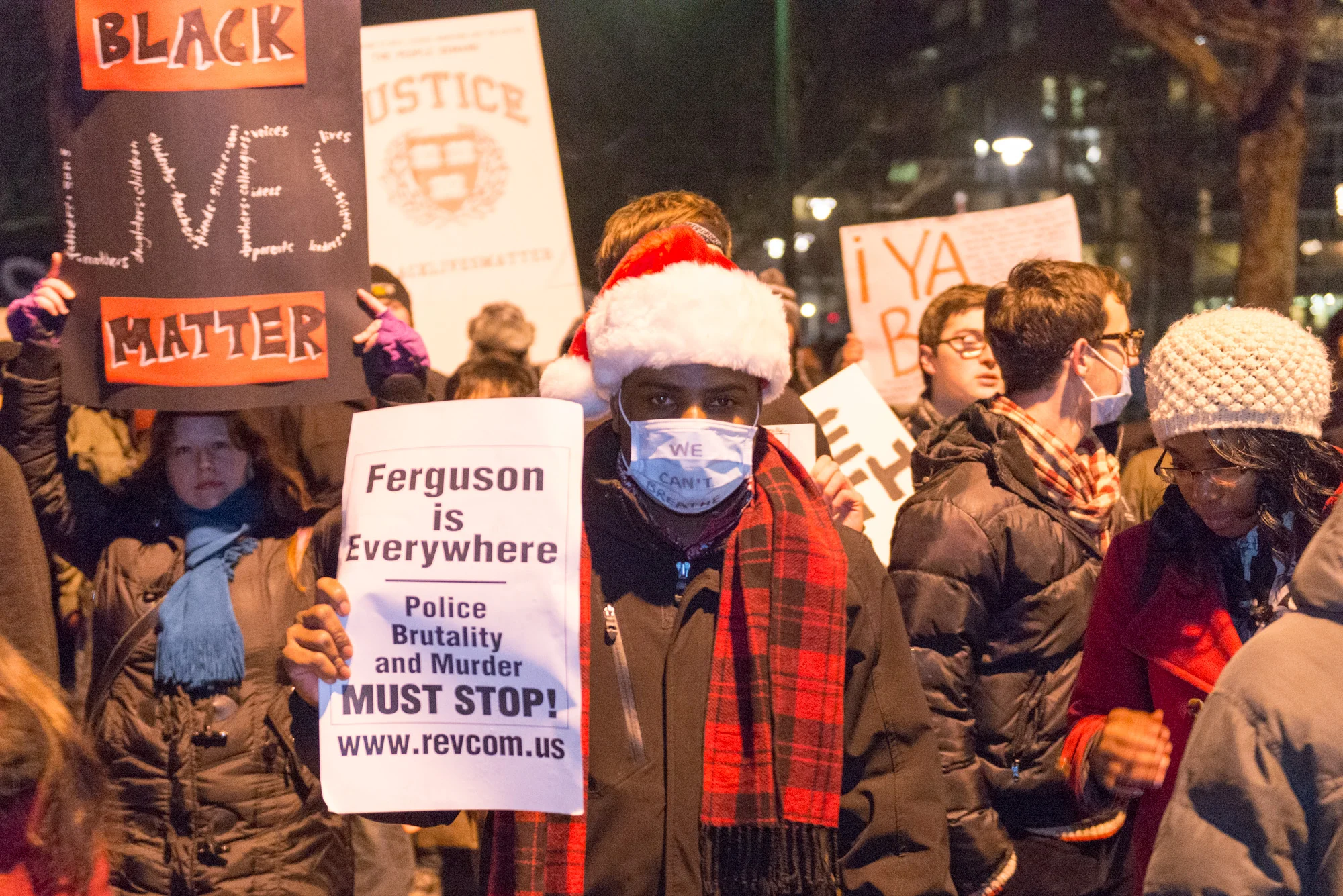 Protesters marching on Memorial Drive