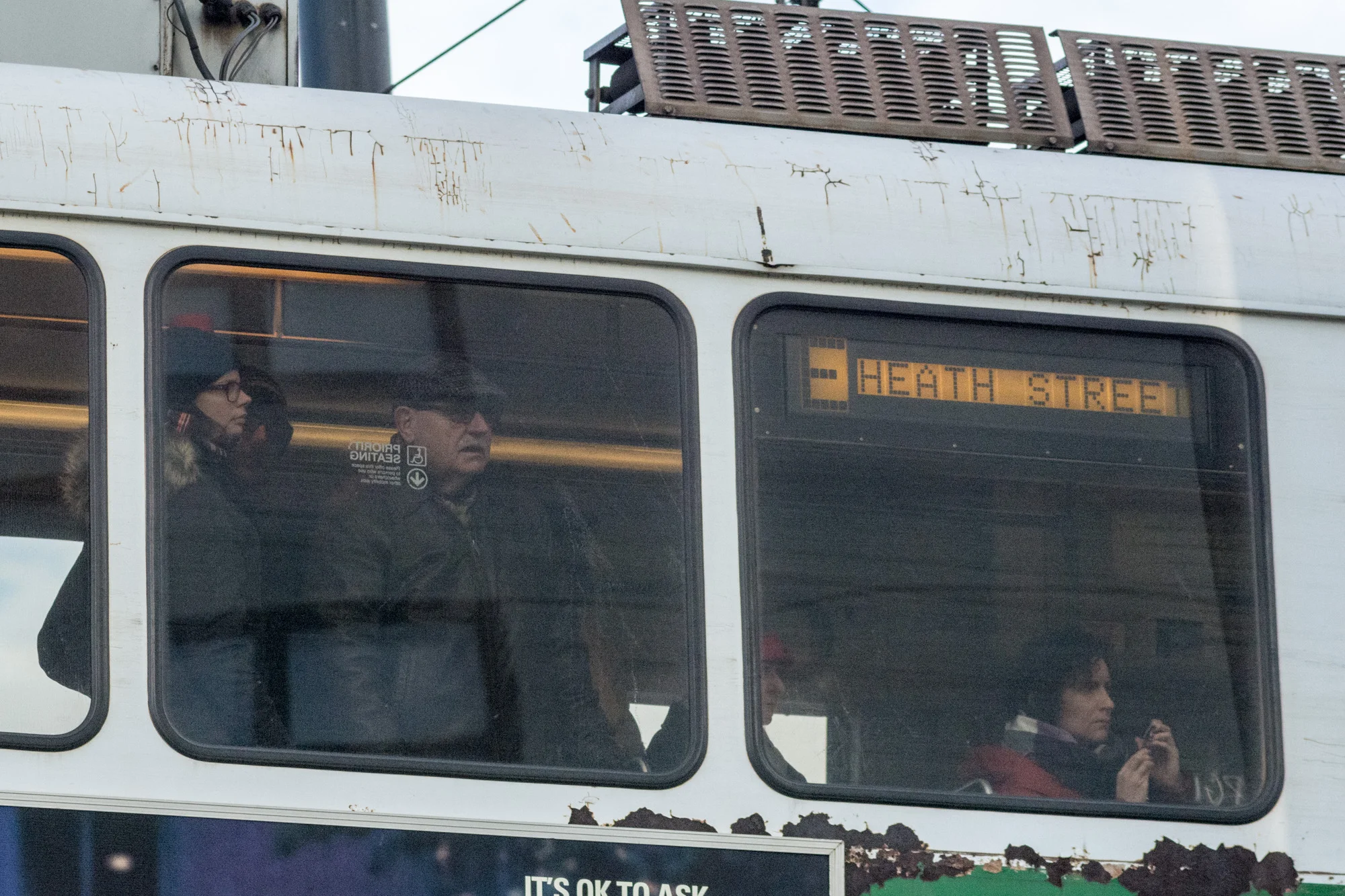 Train passengers watching the protesters on Martha Rd.