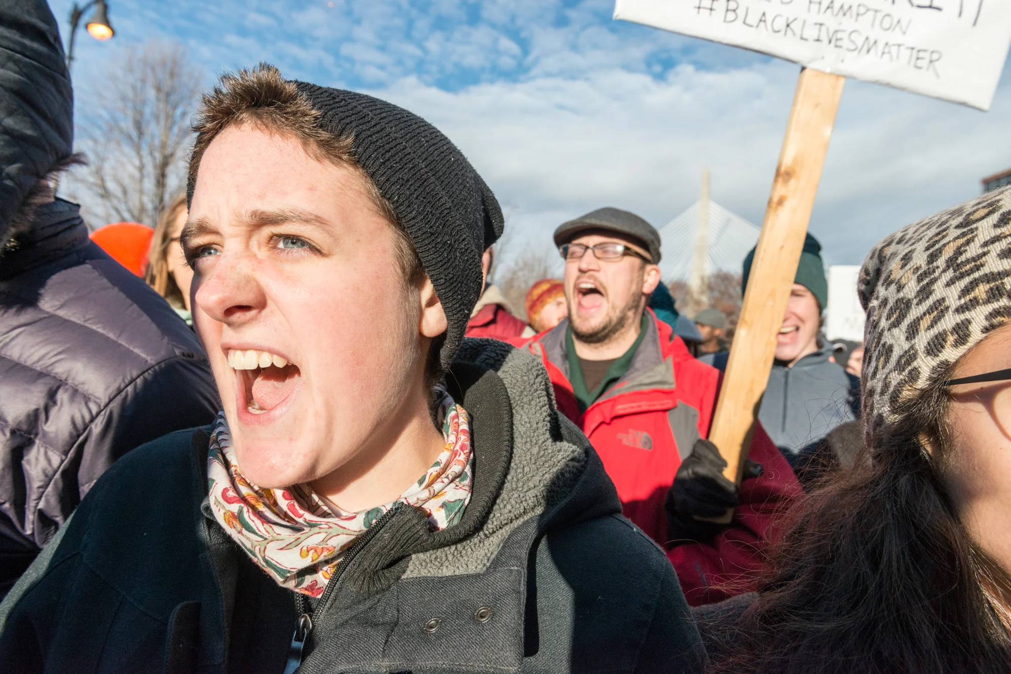 Protester right behind me, chanting