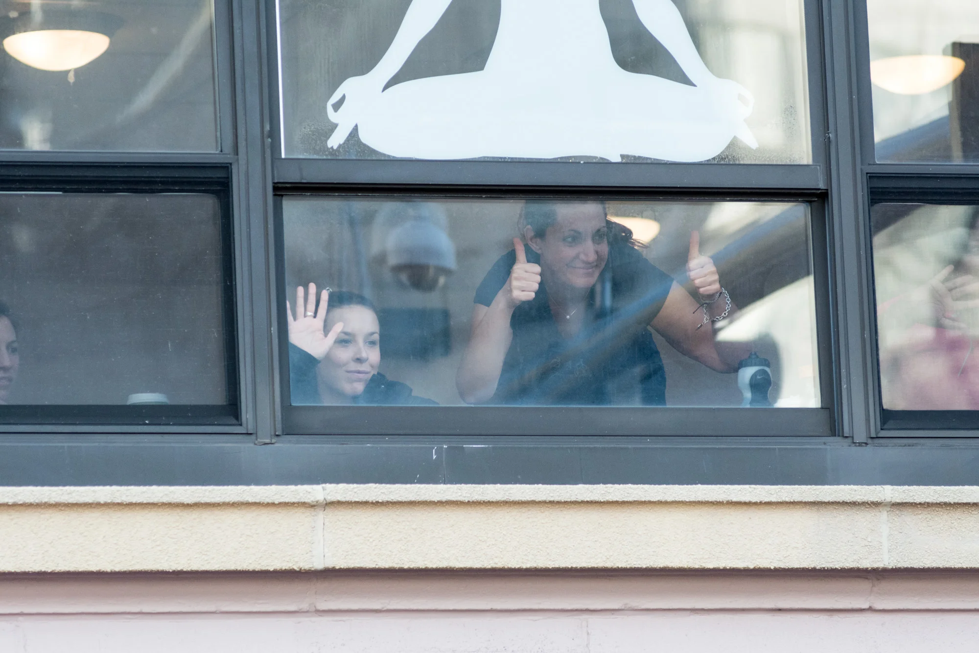 Yoga studio looking out at protesters