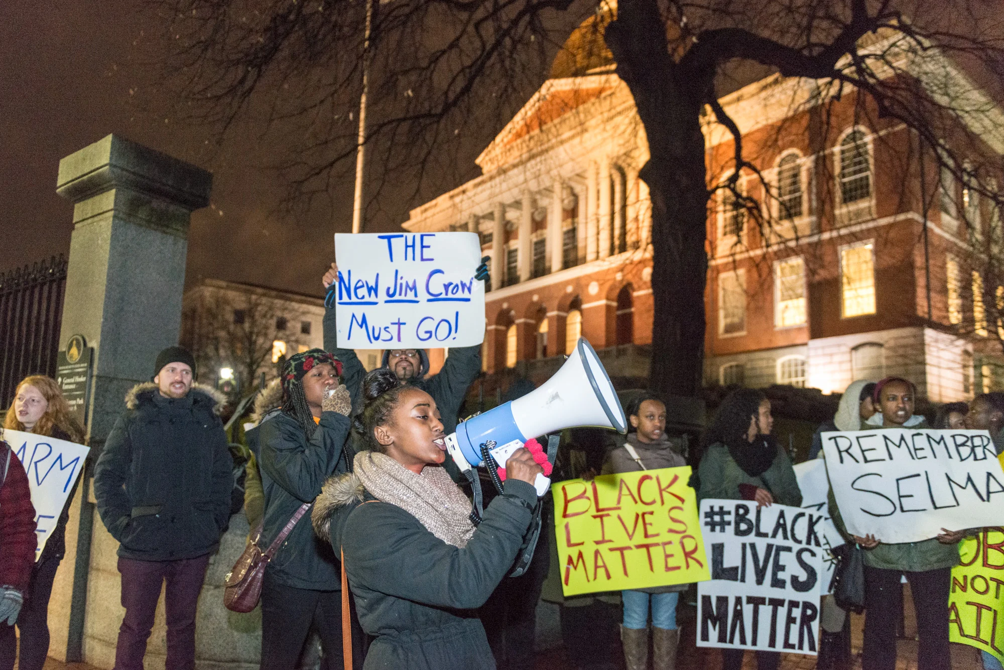 Protesters in front of the General Hooker entrance to the State House