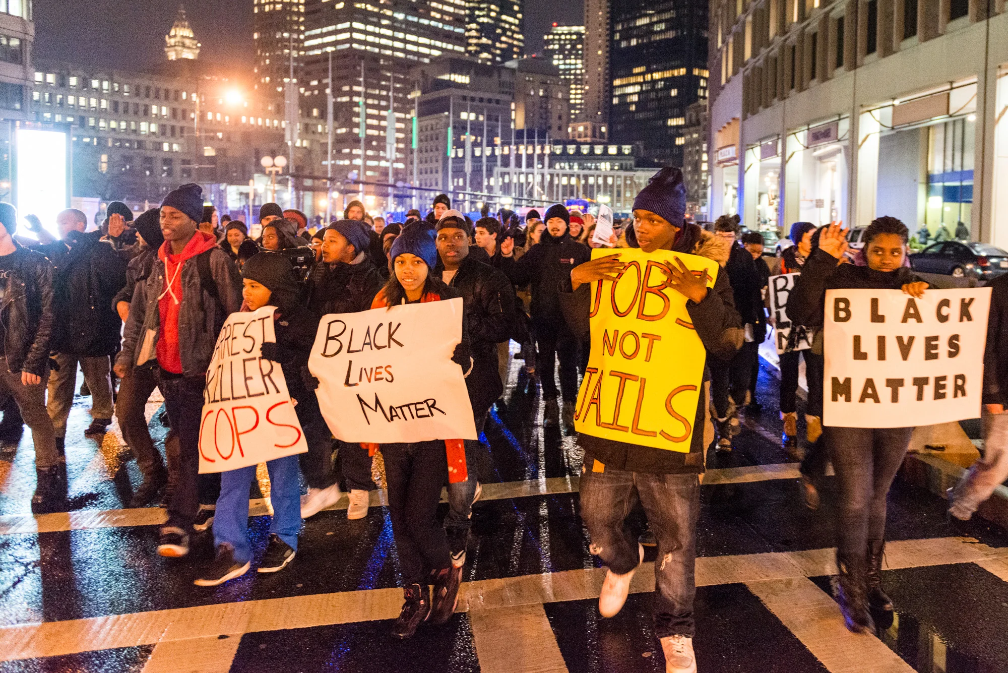 Marching down Cambridge Street after passing through City Hall Plaza