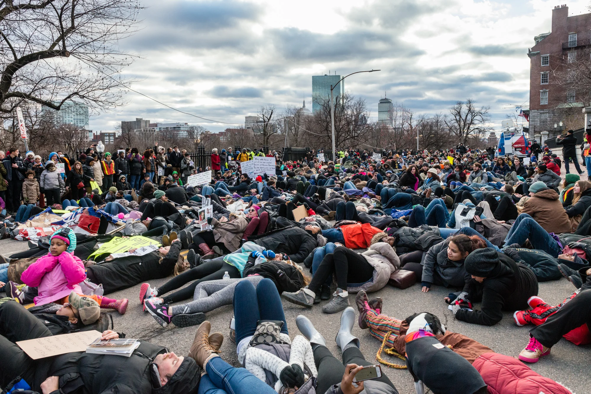 The second die-in about a hundred feet from the State House steps