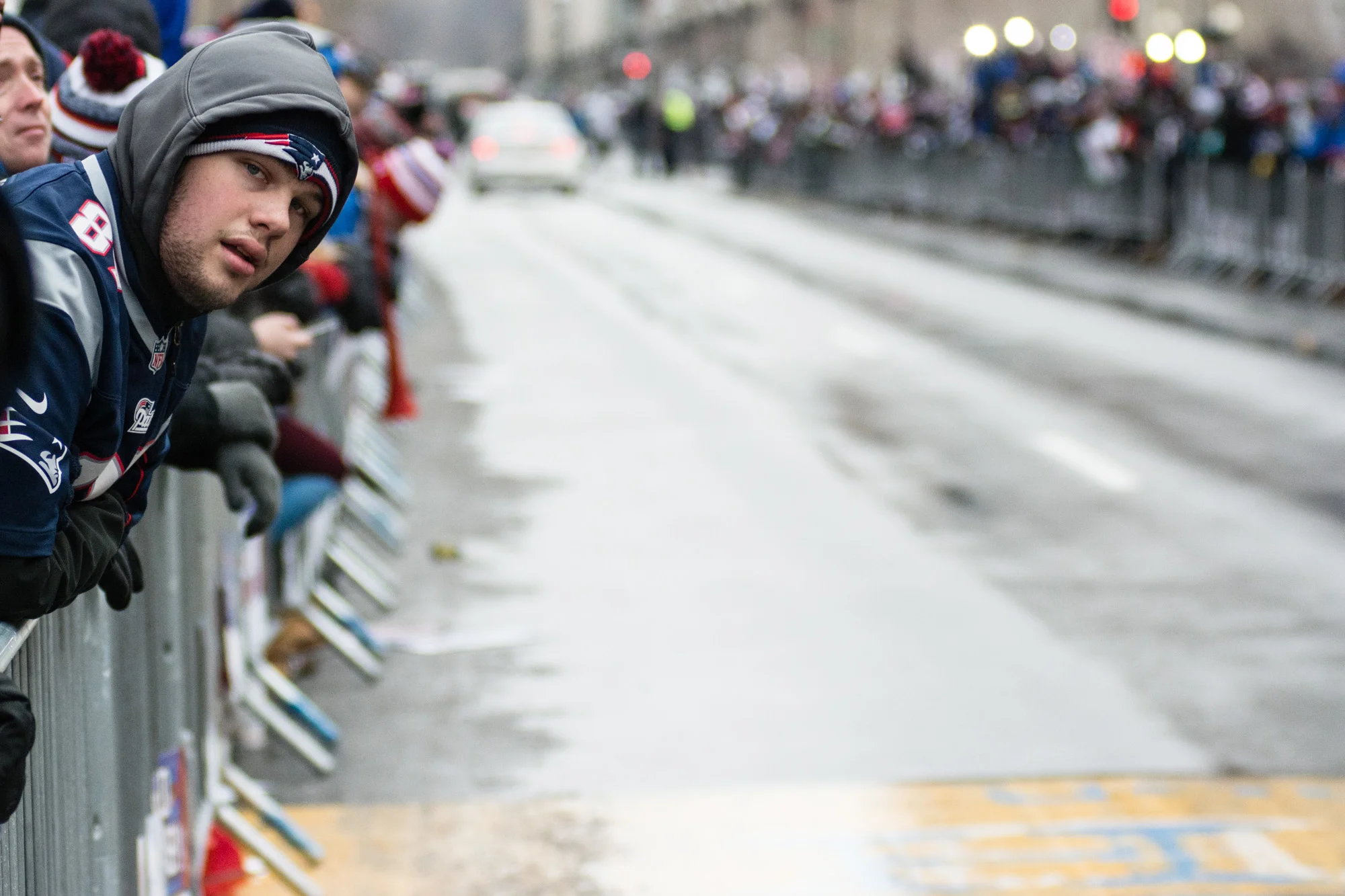 Fans waiting next to the marathon finish line