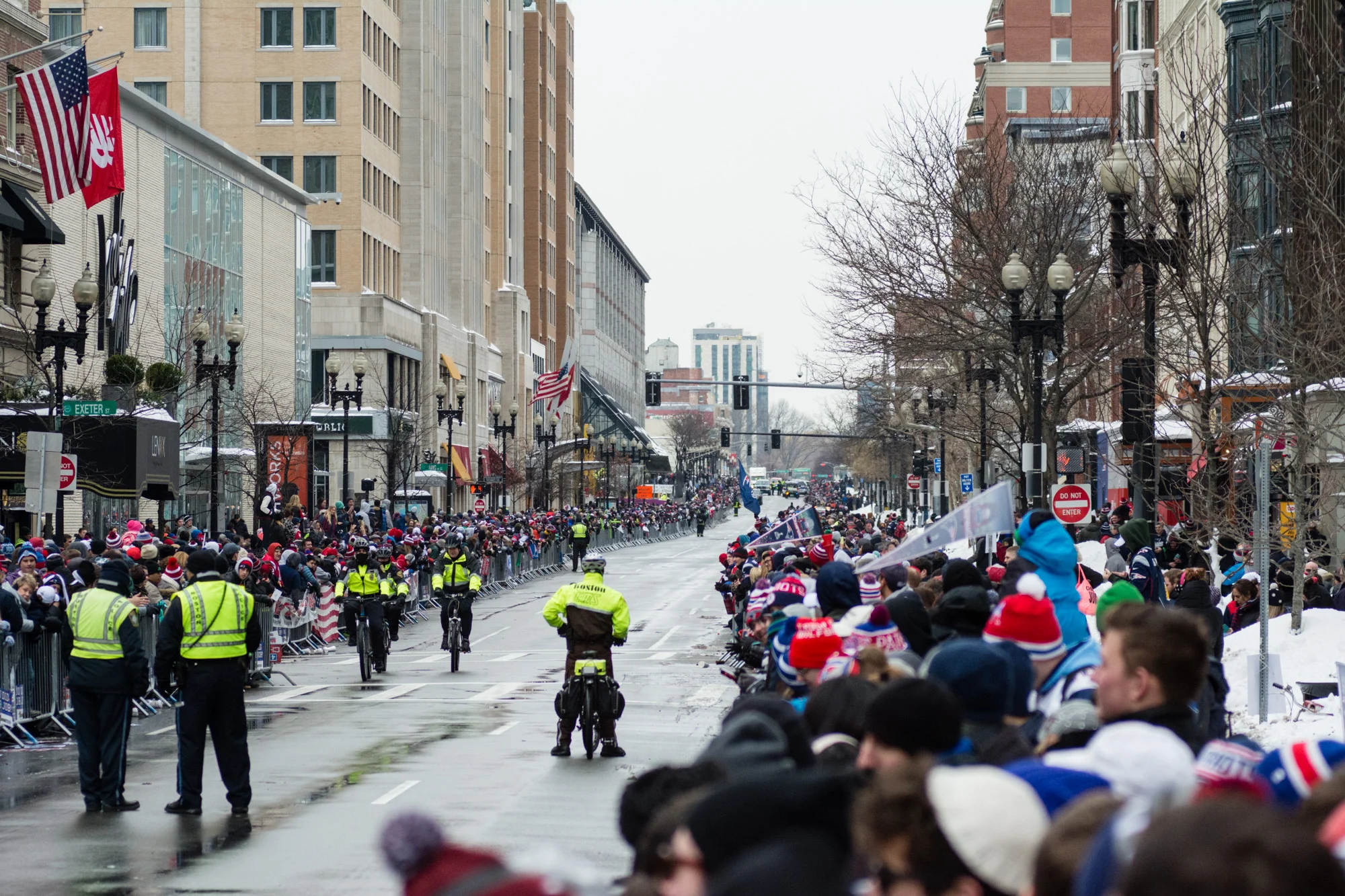 View down Boylston as fans waited for the parade to start