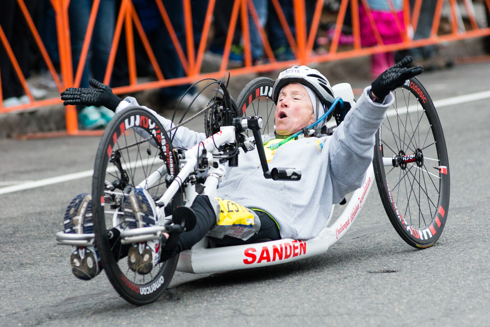 Marathoner Gesturing to Crowd