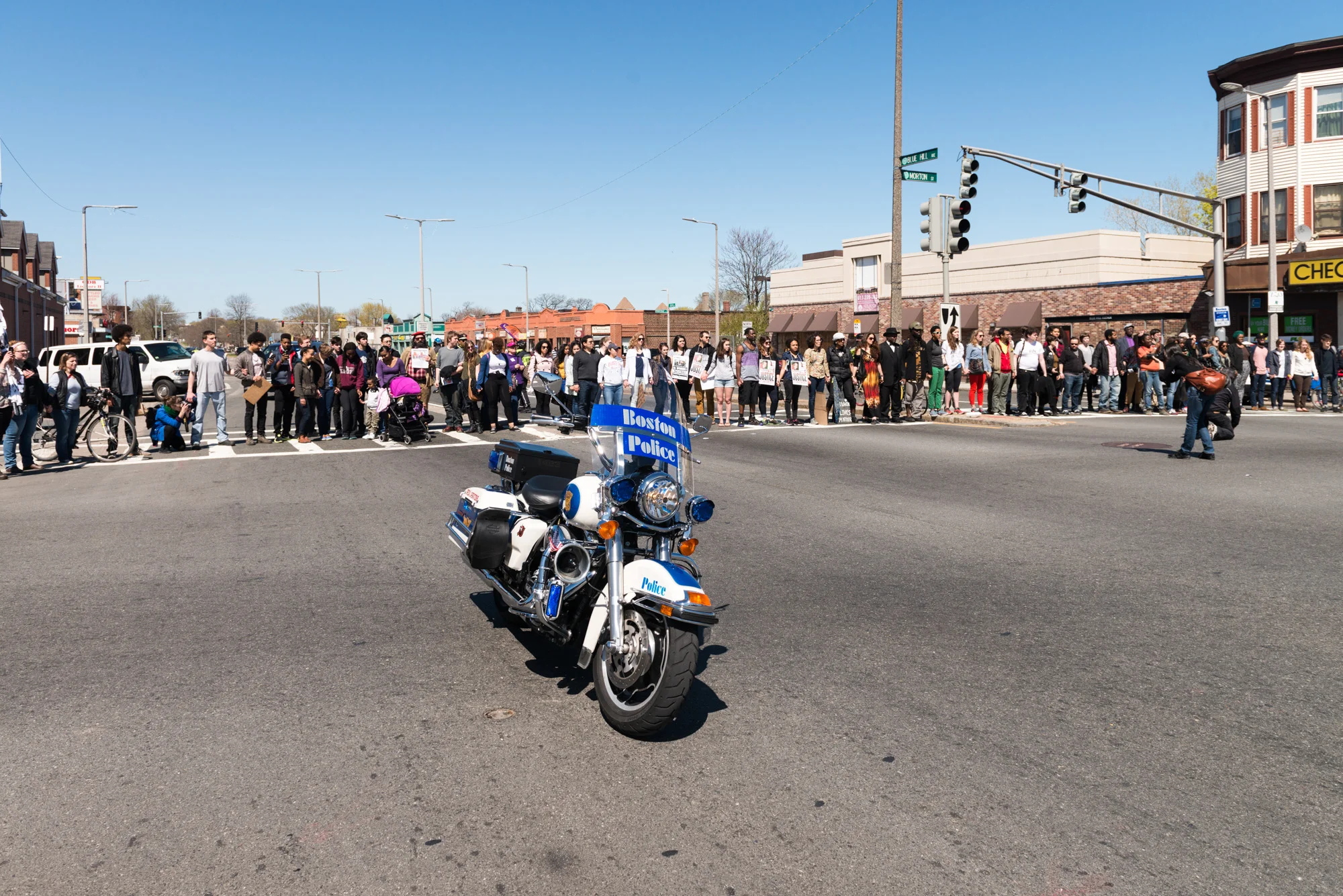 Protesters took over the intersection at Morton Street for a few minutes for a moment of silence