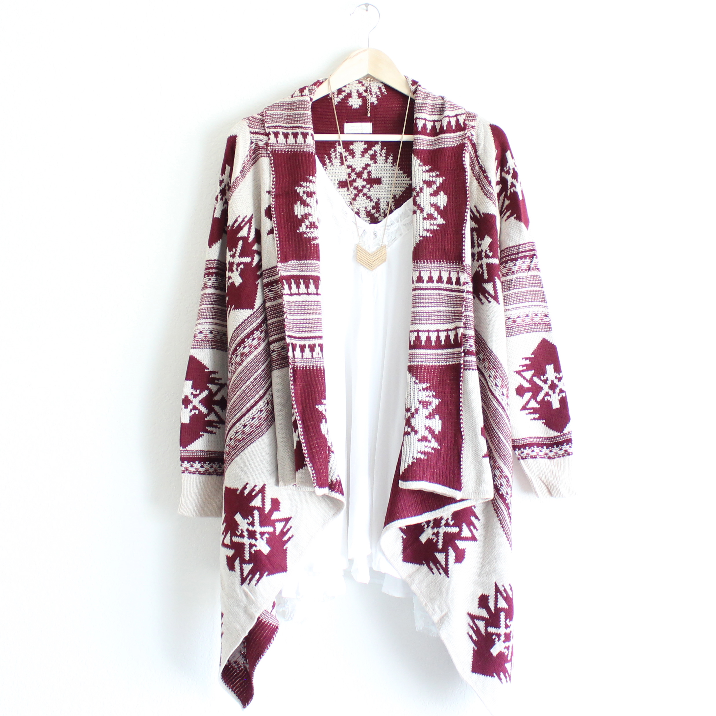 Aztec Waterfall Cardigan in Burgundy from Paper Hearts | MALLORIE OWENS