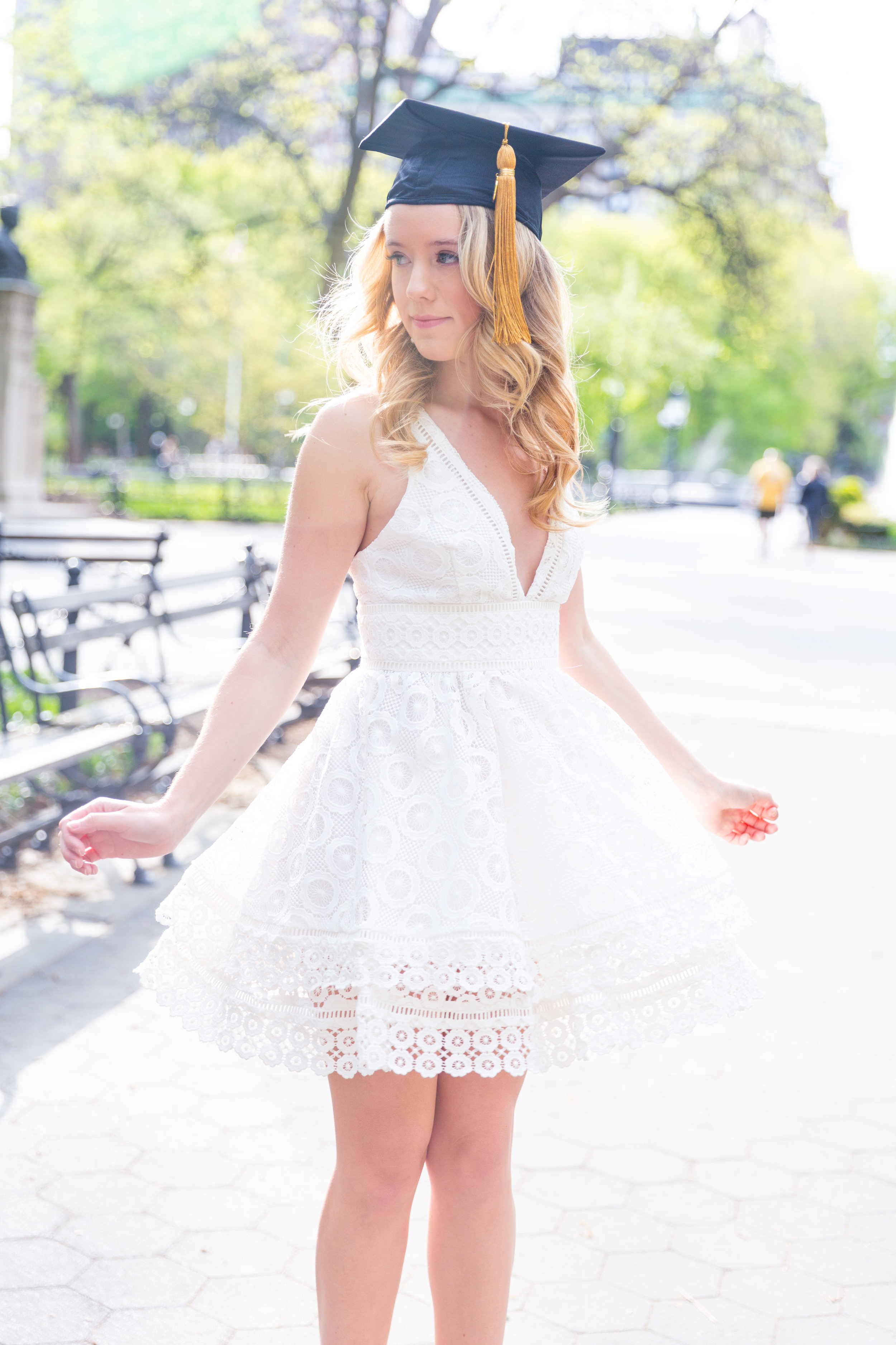 white college graduation dress