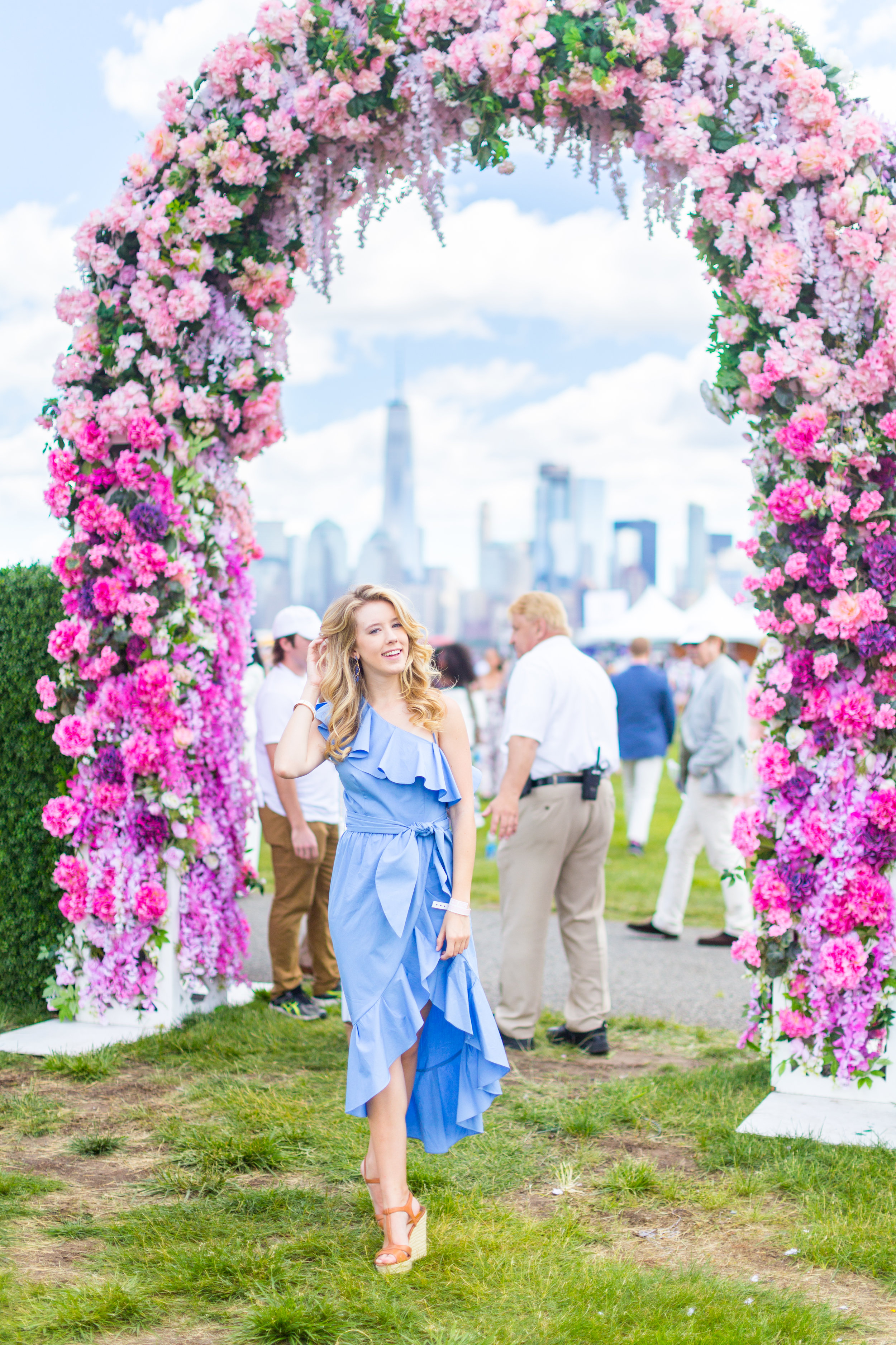 Veuve Clicquot Polo Classic NYC Summer Style Ruffled One Shoulder Blue Dress-2.jpg
