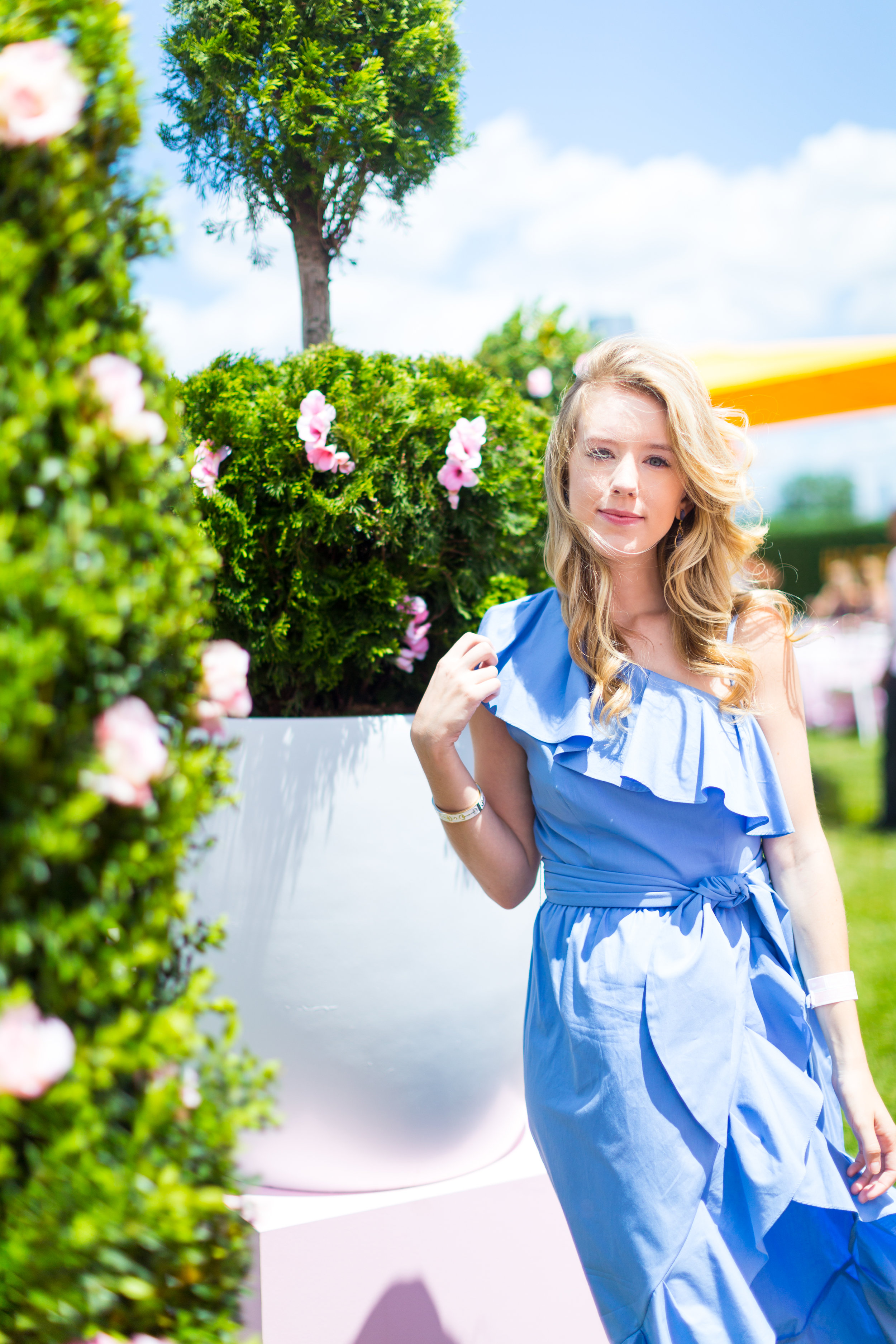 Veuve Clicquot Polo Classic NYC Summer Style Ruffled One Shoulder Blue Dress-4.jpg