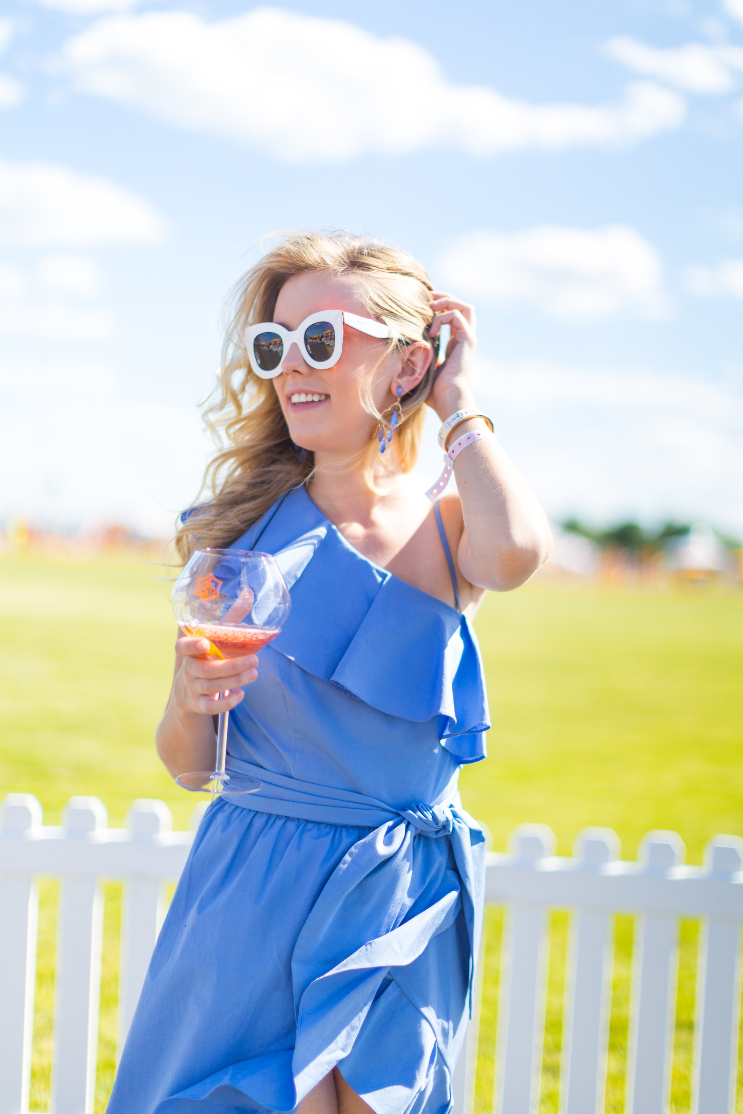 Veuve Clicquot Polo Classic NYC Summer Style Ruffled One Shoulder Blue Dress-11.jpg