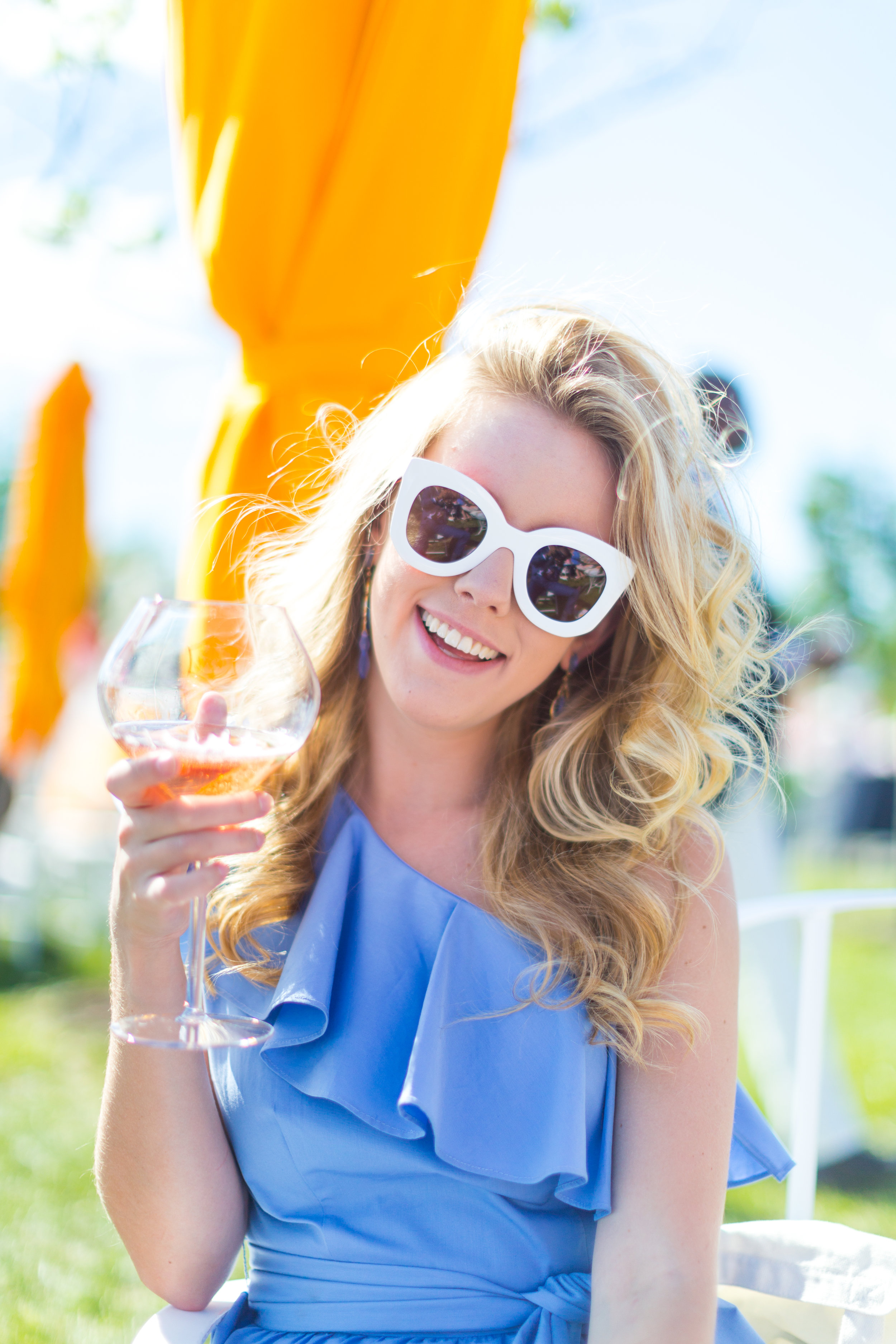 Veuve Clicquot Polo Classic NYC Summer Style Ruffled One Shoulder Blue Dress-10.jpg
