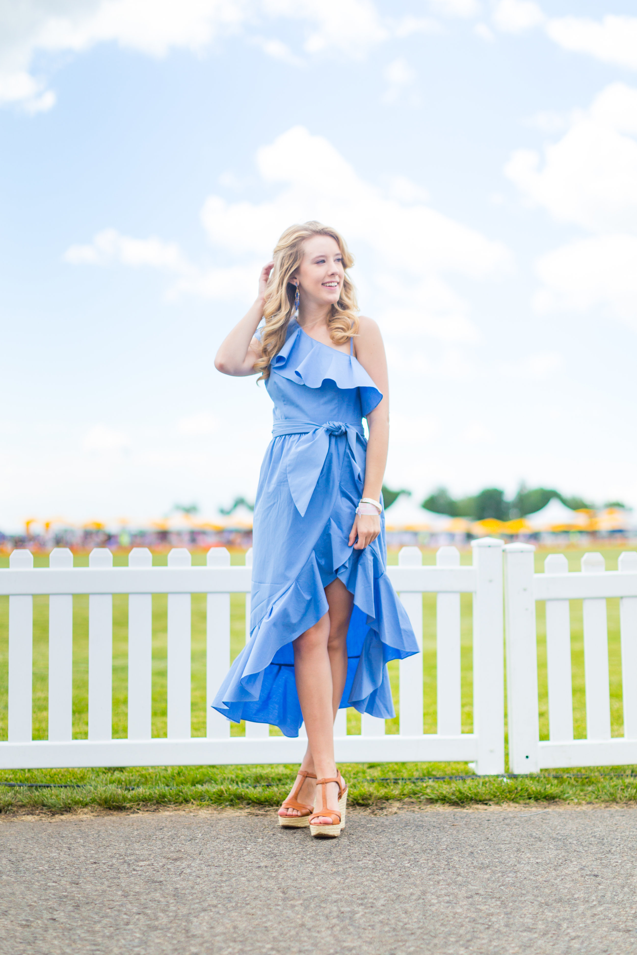 Veuve Clicquot Polo Classic NYC Summer Style Ruffled One Shoulder Blue Dress-25.jpg