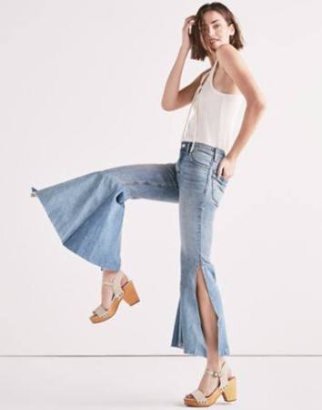  Flared jeans have been reinvented this season, with the flared that is pleated, circular, and often has as frayed hem. Fashion is always reinventing itself and this is a perfect example of blending the old with the new to create a fun style.  