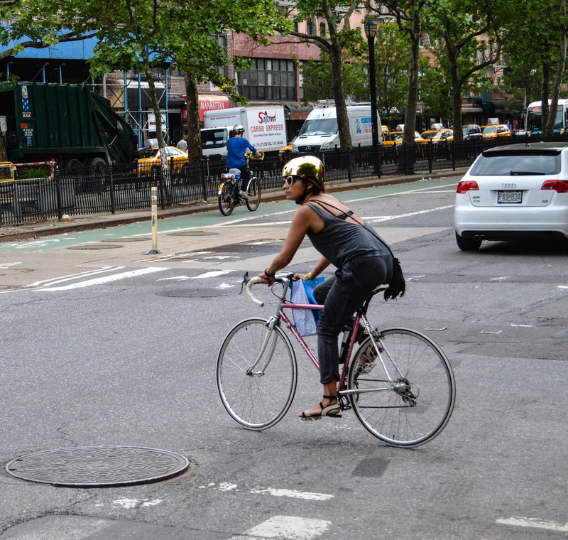 Gold Helmet and Sandals on Allen Street
