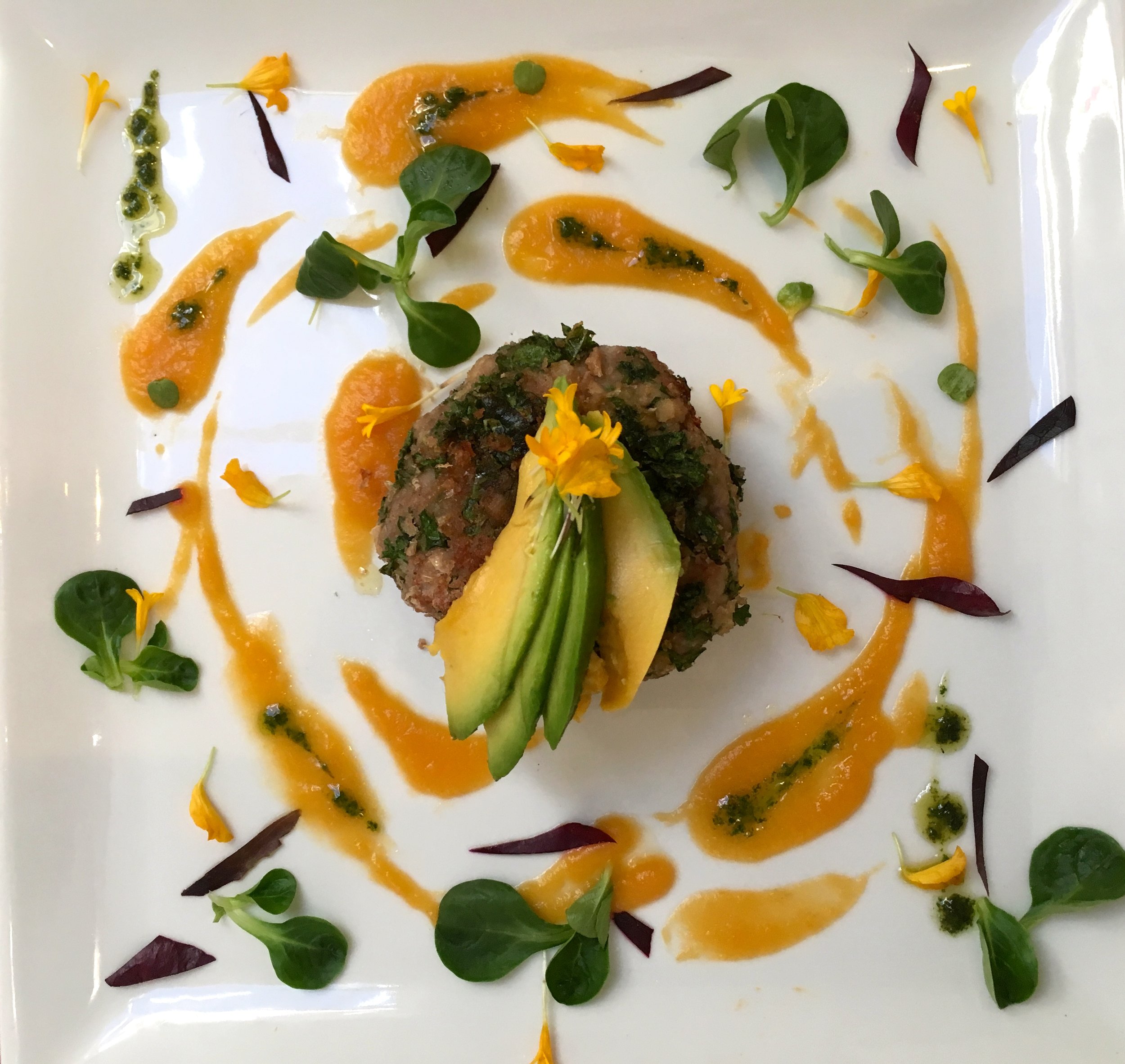 "Meatless Monday In St. Maarten" - Tuscan Kale Veggie Burger with a Butternut Squash Puree