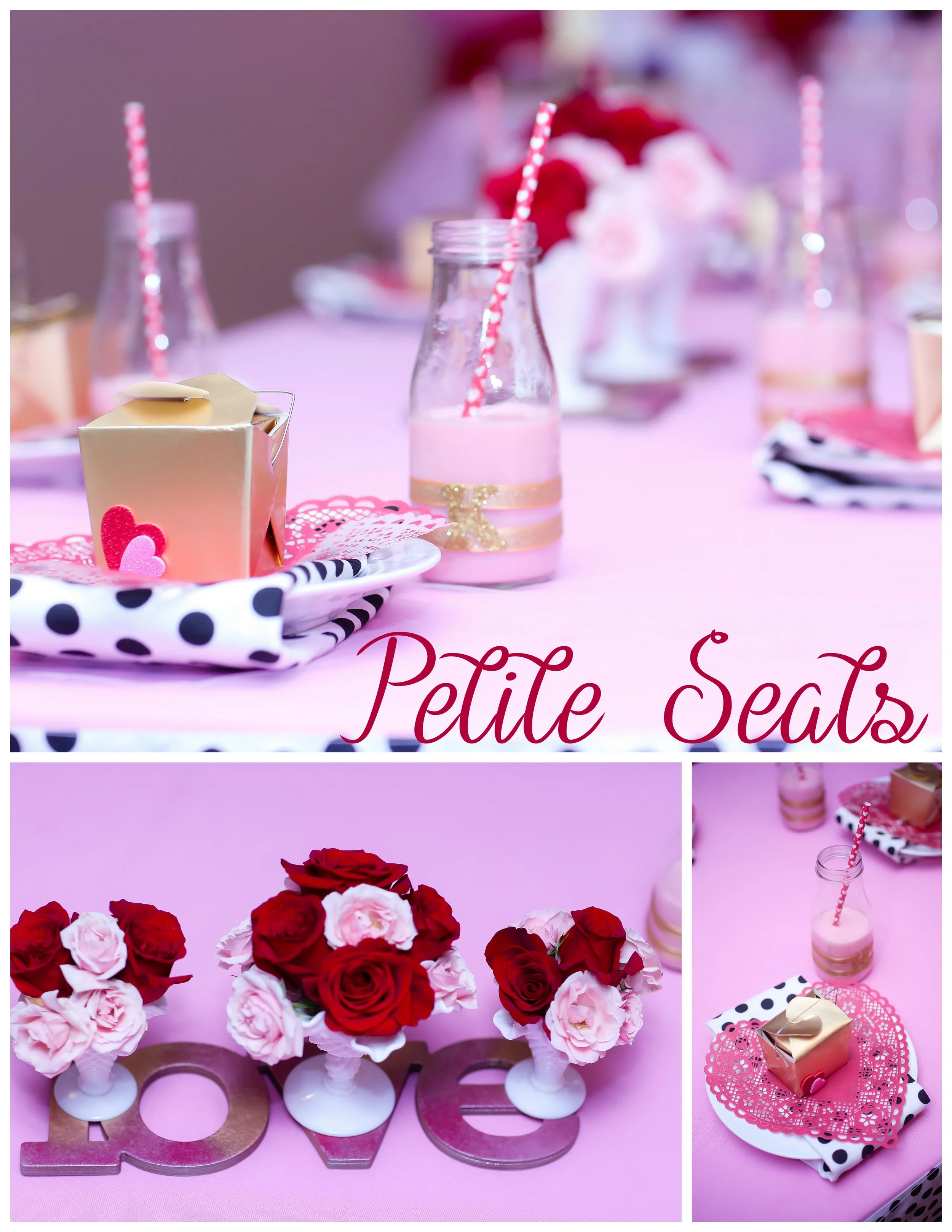 Who doesn't love strawberry milk?! And it was organic, a refreshing treat for the little ladies. The centerpieces created by Natasha are featured triad of her rental Fenton Hobnail Milk Glass collection.