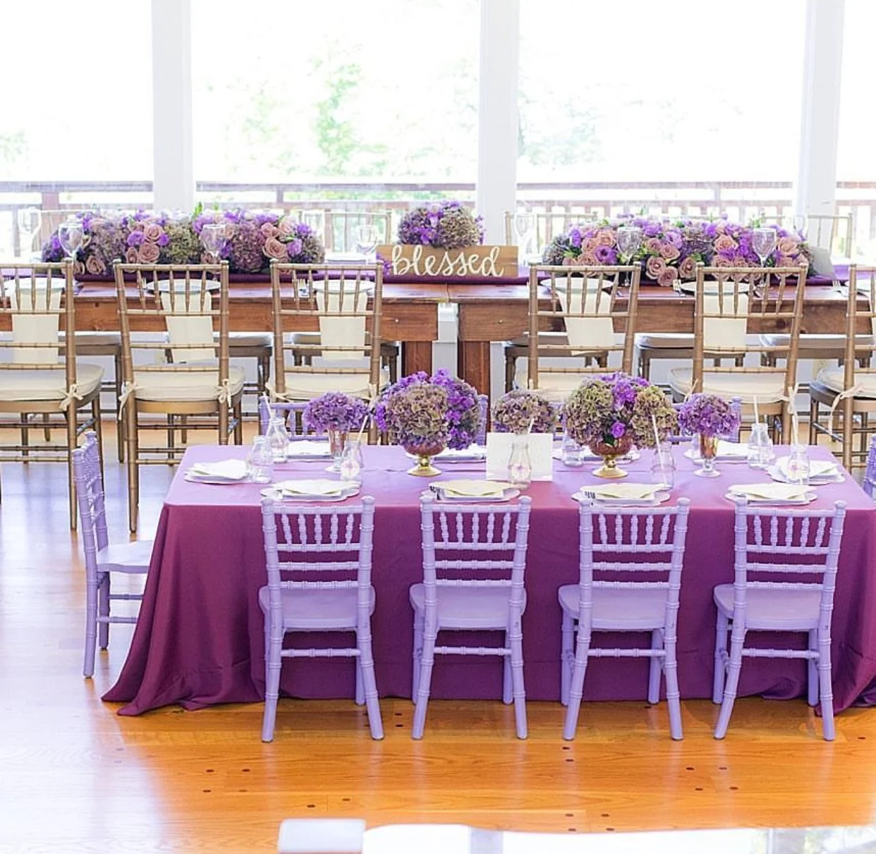 We sprayed our chairs a lavender color for this Baptism.