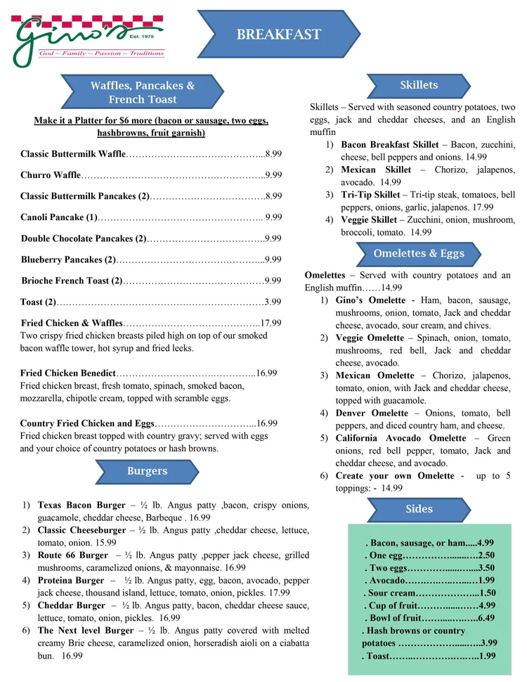 Gino's Menu — Gino's Fine Italian Foods
