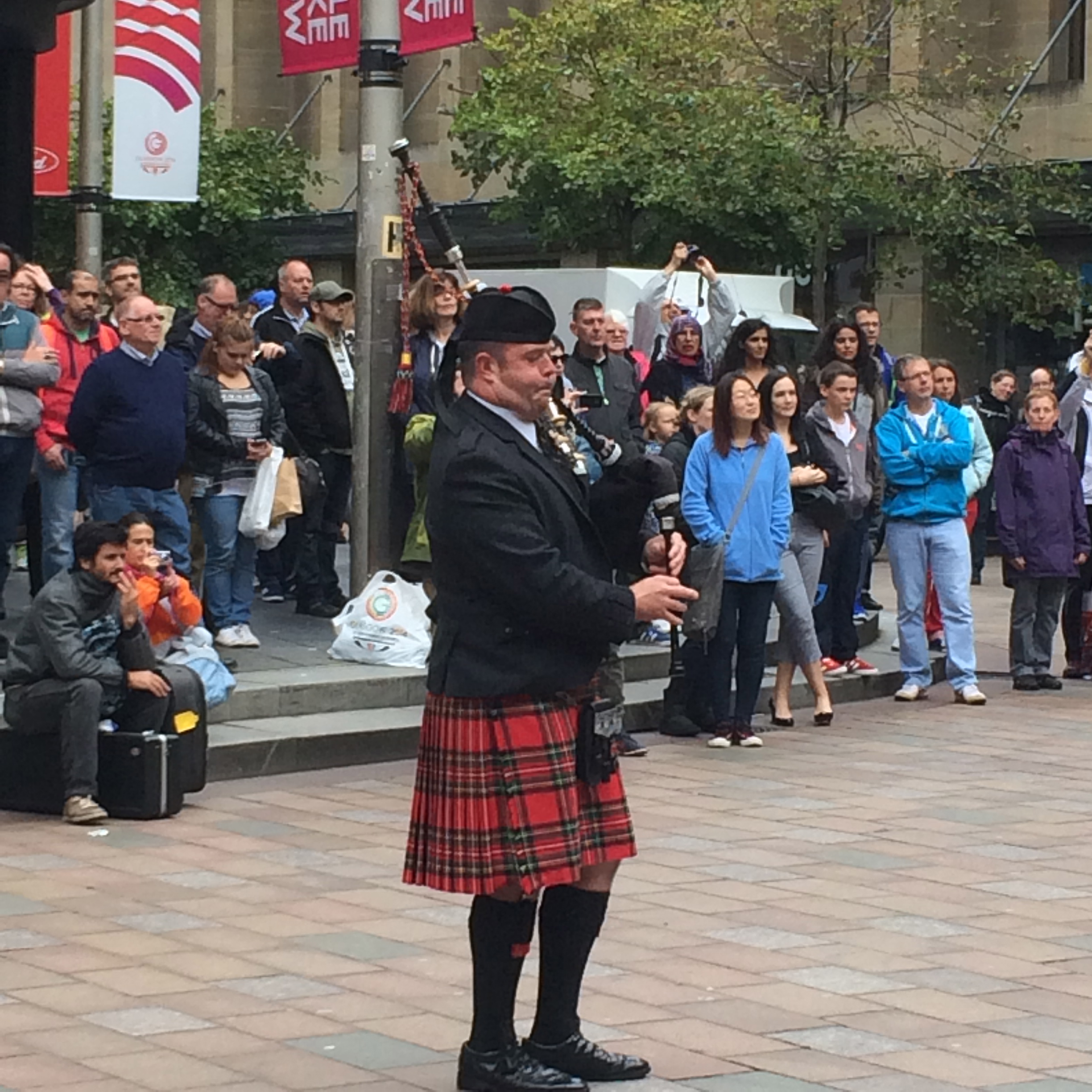 Performing in front of the Royal Scottish Concert Hall in Glasgow, Scotland August 2014