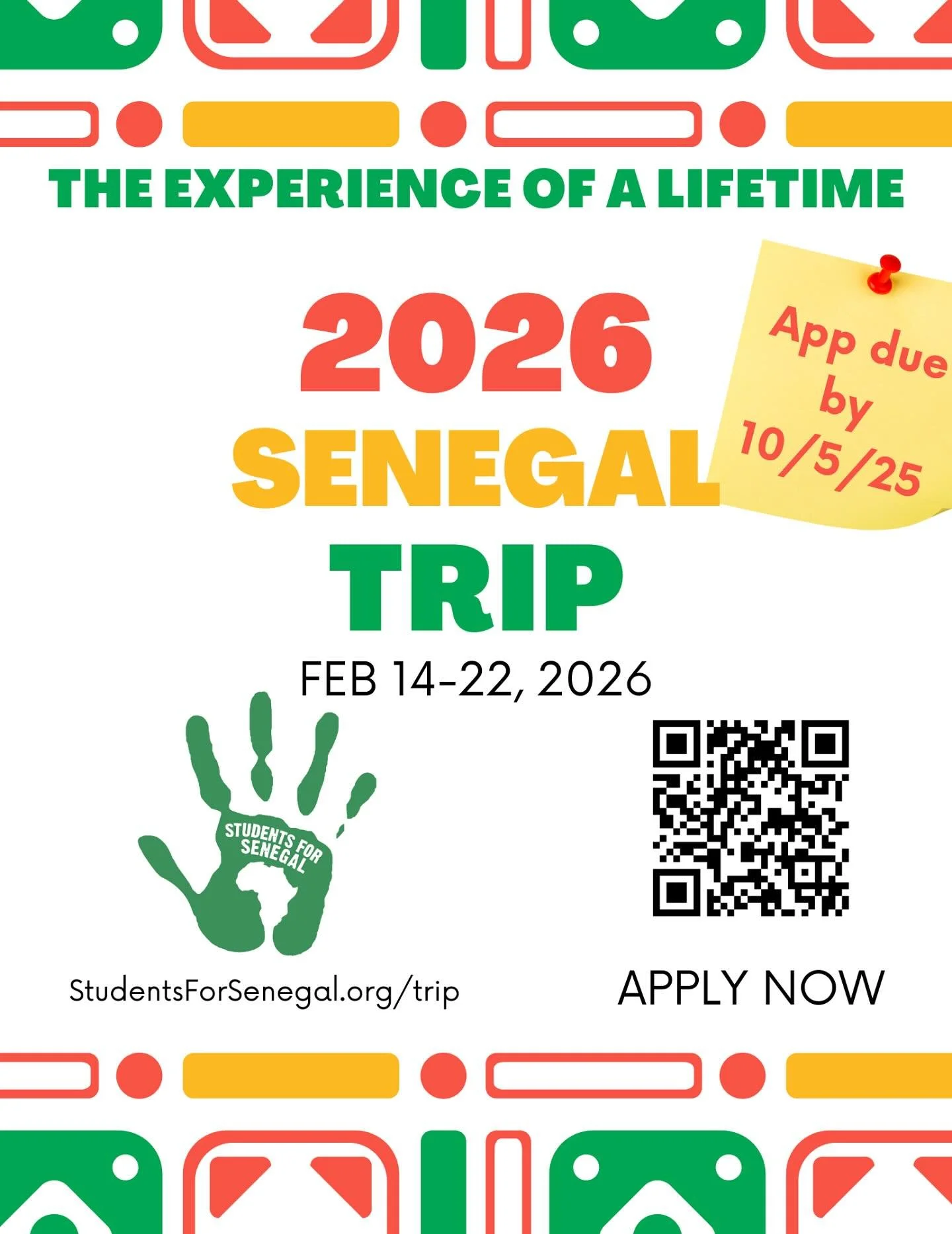 Applications are now open for the trip of a lifetime!! You can apply by October 5th to go to Senegal through our website. You won’t want to miss out on this amazing experience! πΈπ³