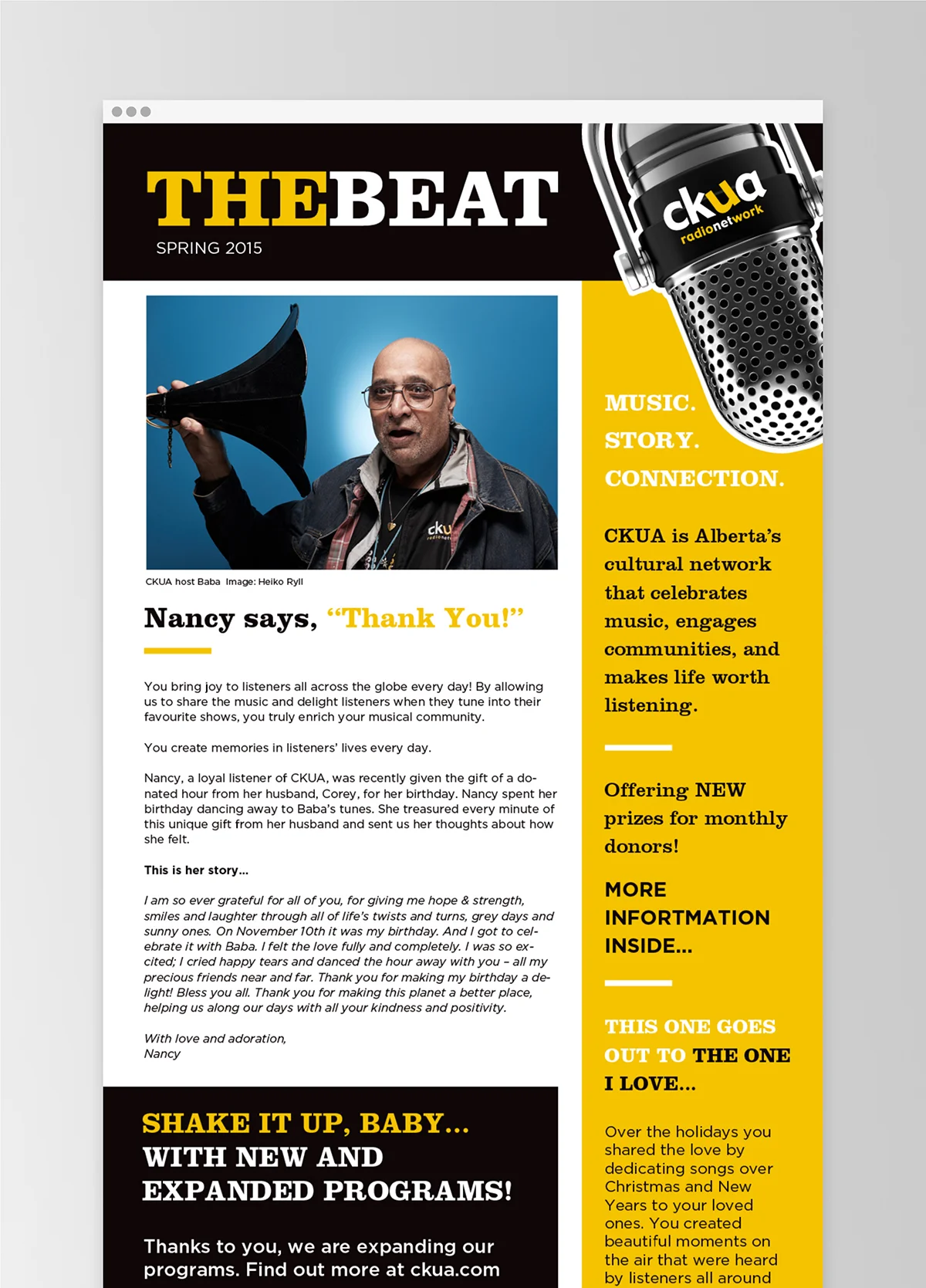 Example of the e-newsletter template.