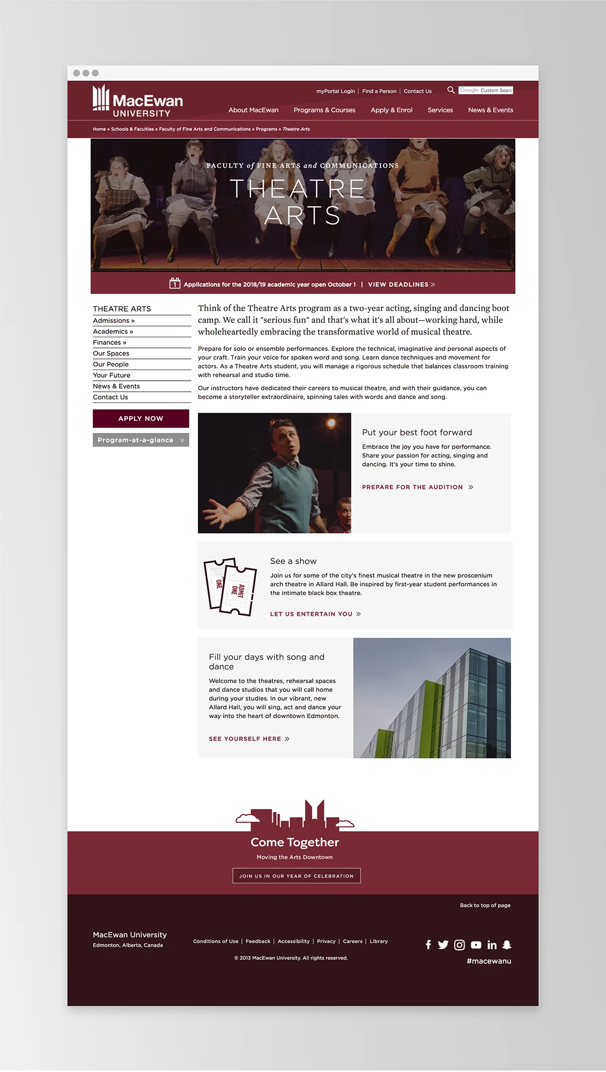 An example of the new MacEwan site template |&nbsp;MacEwan.ca/TheatreArts