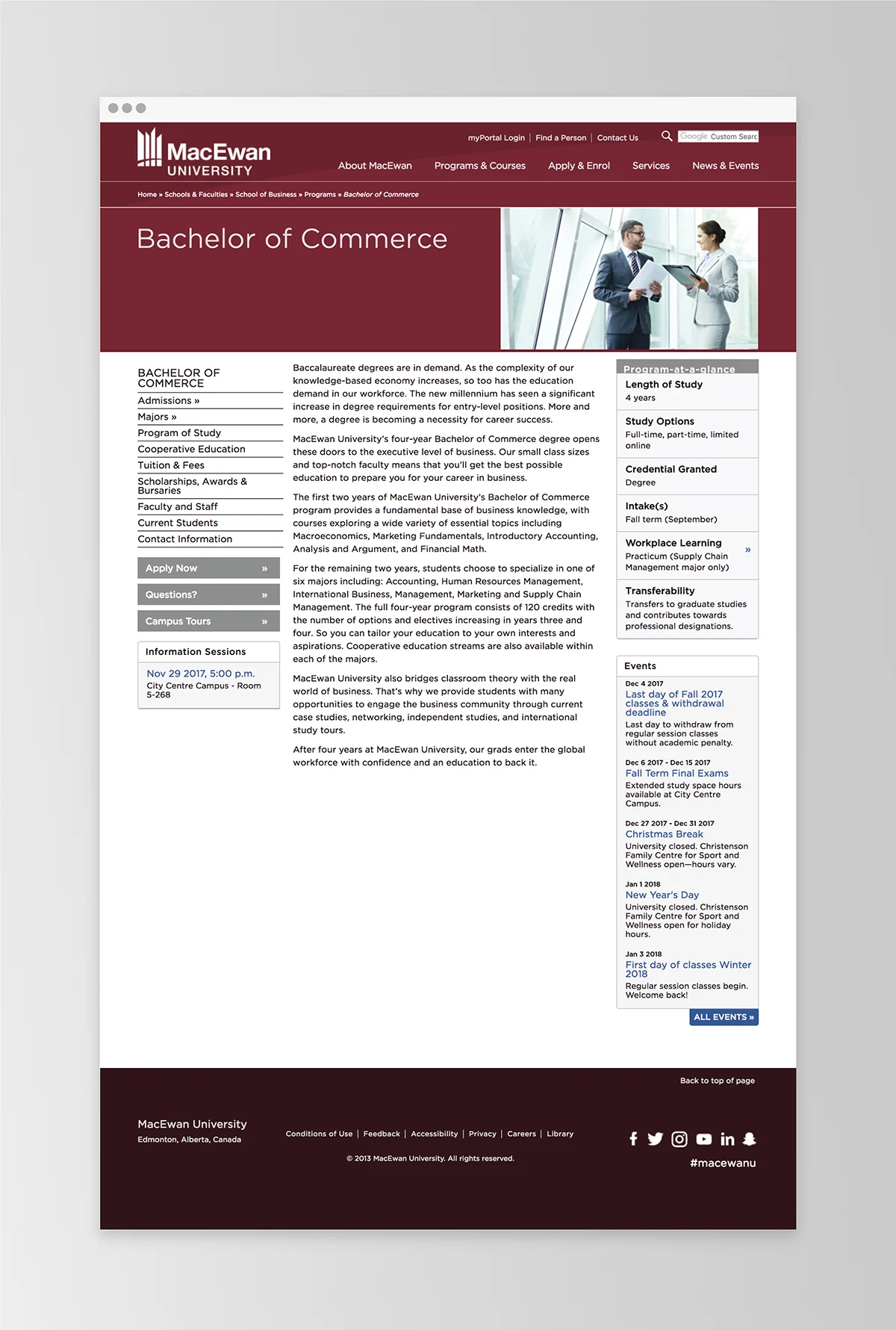 An example of the old MacEwan site template |&nbsp;MacEwan.ca/Commerce