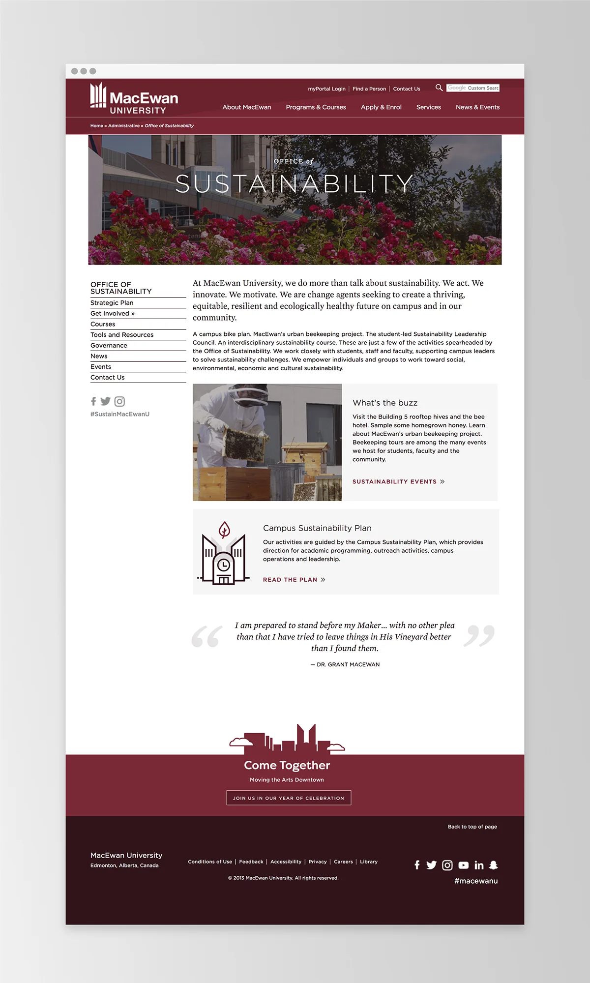 An example of a site using the new template design |&nbsp;MacEwan.ca/Sustainability