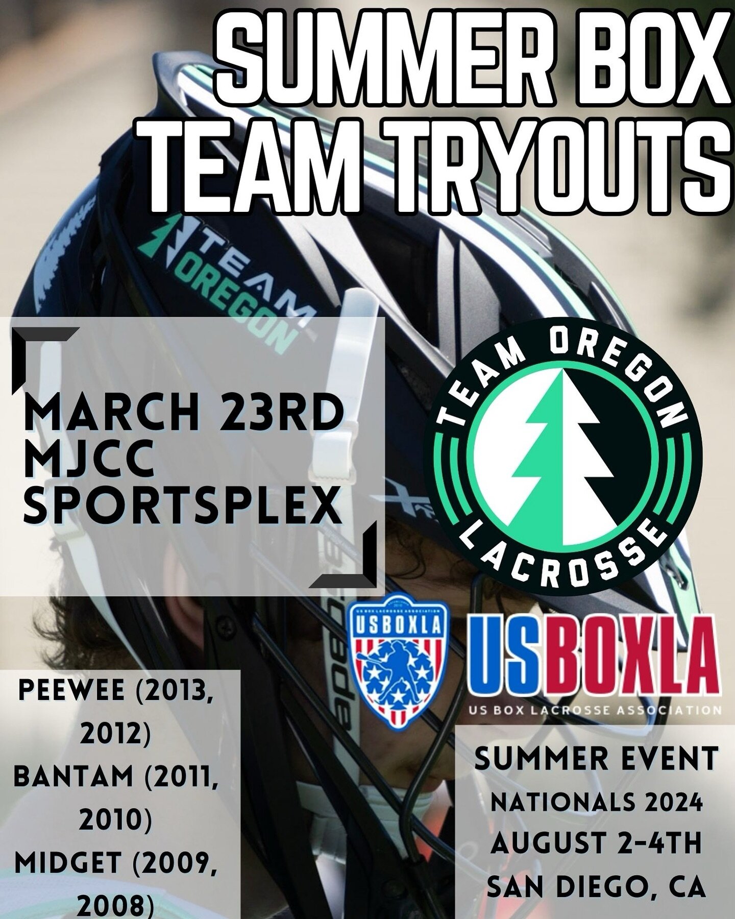 Join us for box tryouts to compete at the USBOXLA Nationals! This is an awesome way to increase your lacrosse skill set! We will have 3 teams led by an amazing coaching staff with former NLL Pro @devanspilker overseeing! 

#teamoregonlacrosse #signup