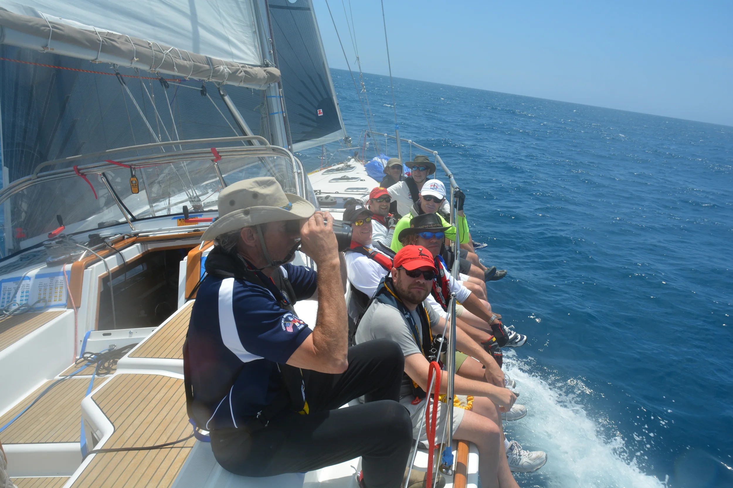 All hands on the rail with our ever watchful navigator
