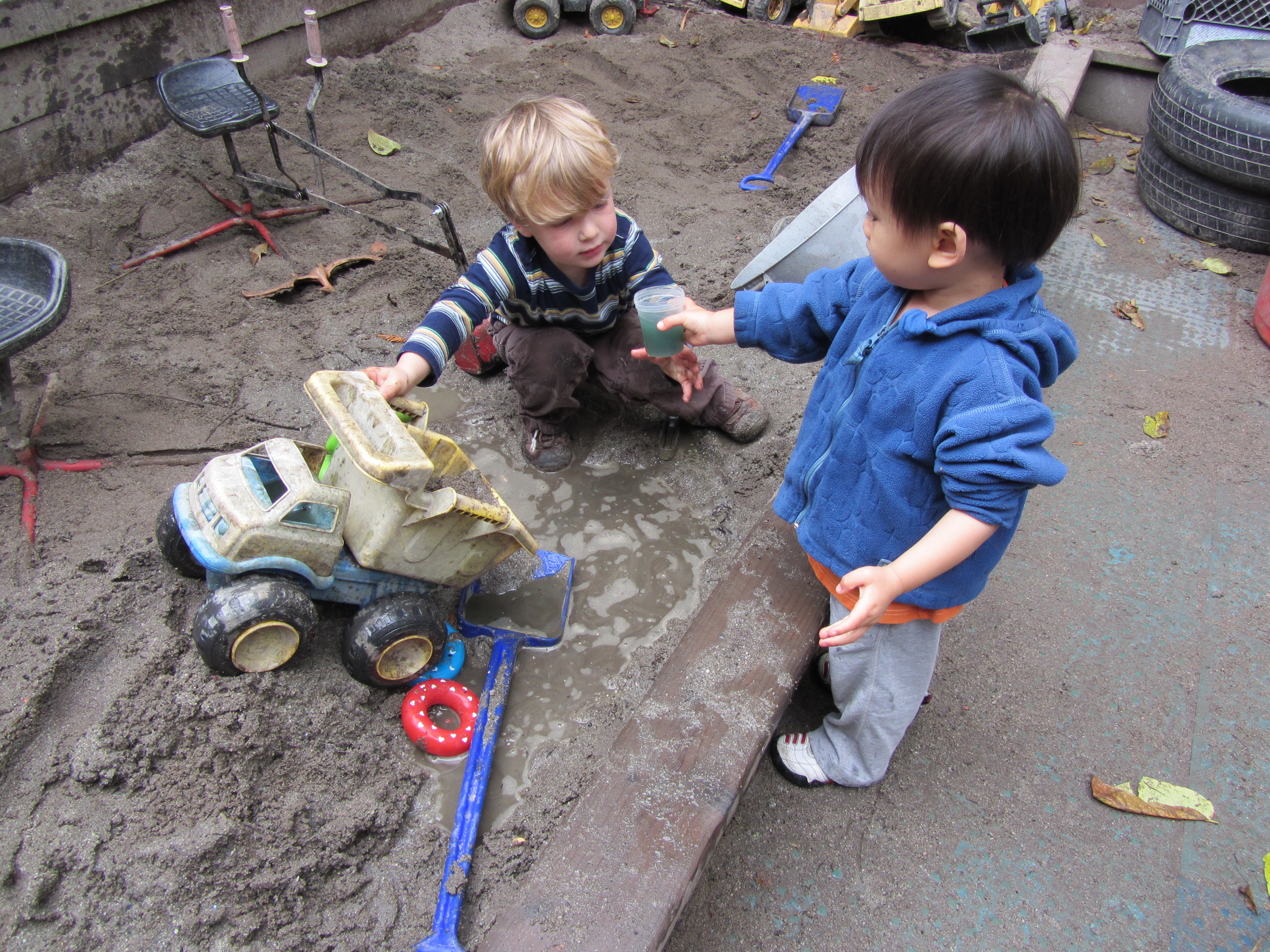 Sand and water are essential resources for young children. Children can explore and invent with these open-ended materials, doing hard work while also enjoying a sensory experience.