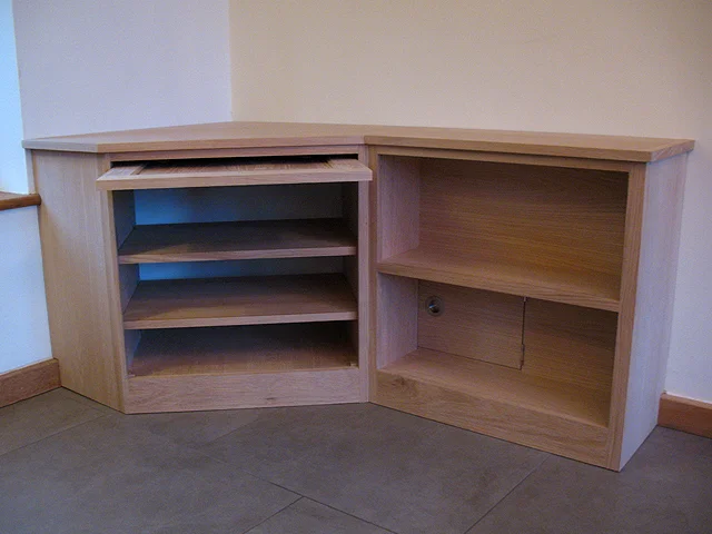 Oak corner media unit - bespoke handmade living furniture, Brighton, Sussex