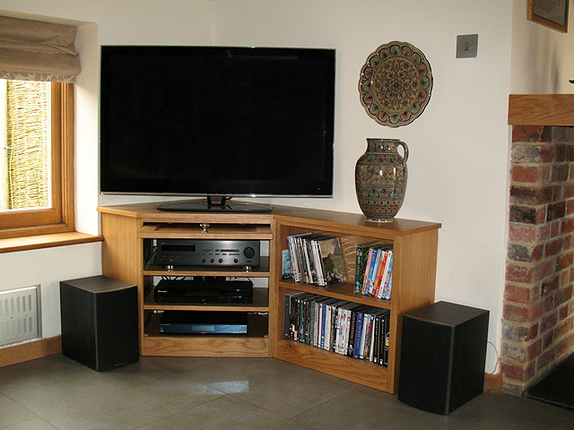 Oak corner media unit - bespoke handmade living furniture, Brighton, Sussex