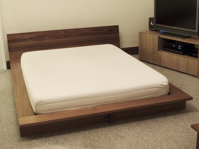 Iroko platform bed - Bespoke handmade bedroom furniture, Brighton, Sussex