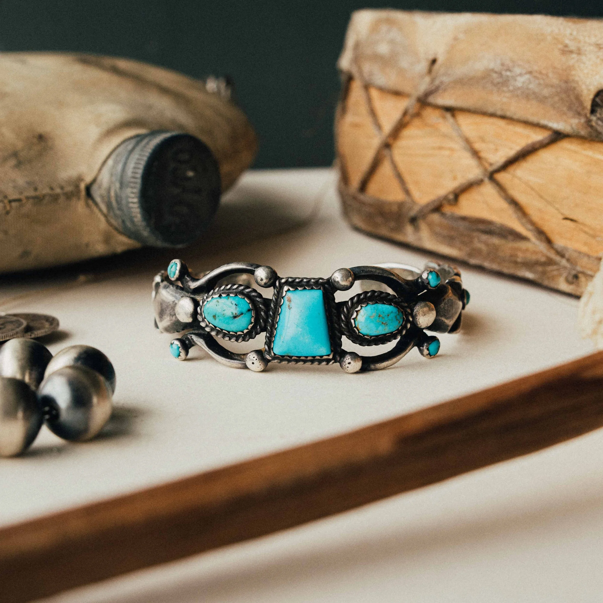 Vintage Turquoise Sandcast Cuff