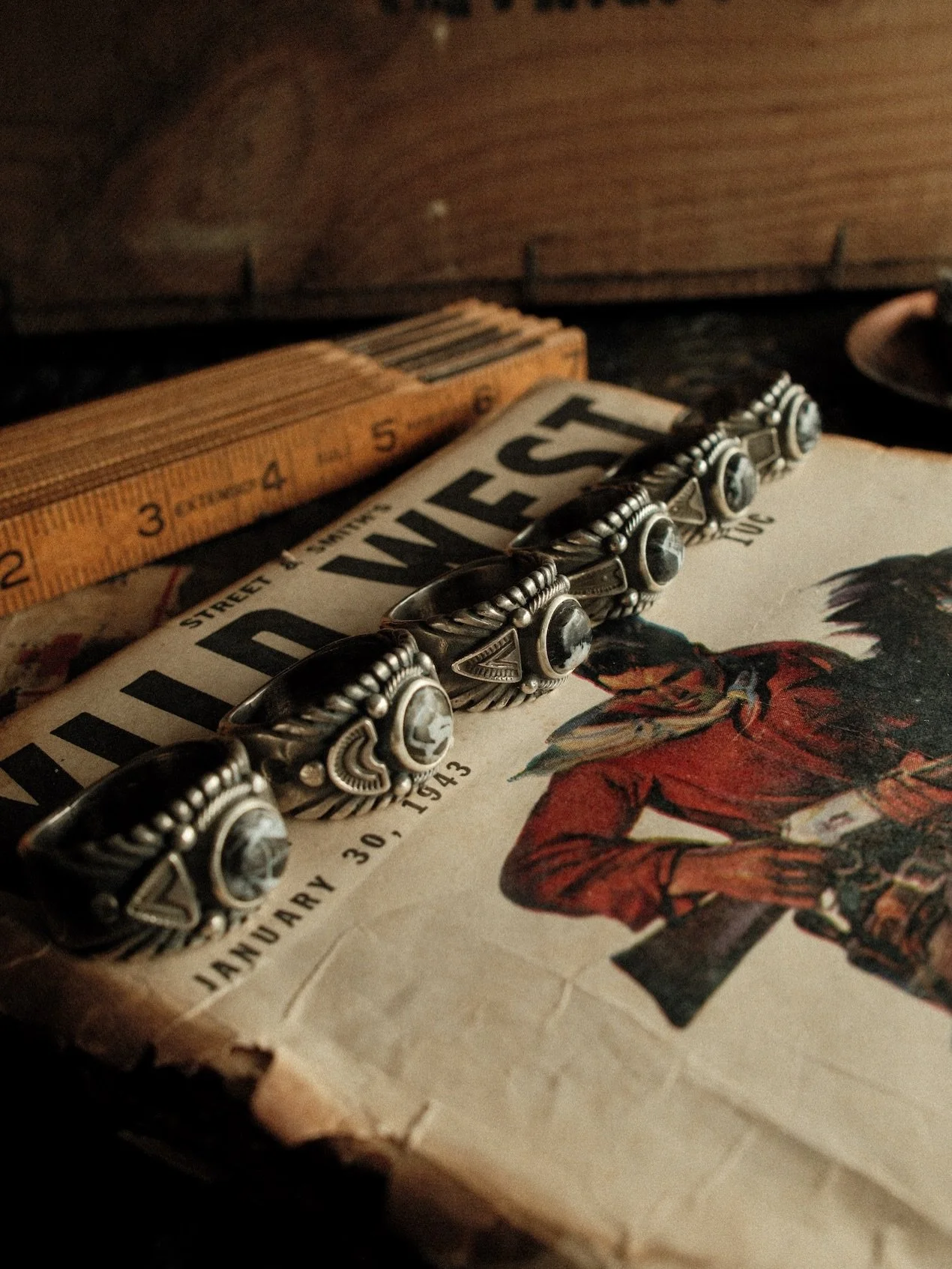Six one-of-a-kind White Buffalo &ldquo;Chief&rdquo; rings.

Each stone comes from a single mine in Nevada &mdash; the only place in the world where White Buffalo is found. Handmade by silversmith @chadbarela.

Built heavy. Meant to last generations.
