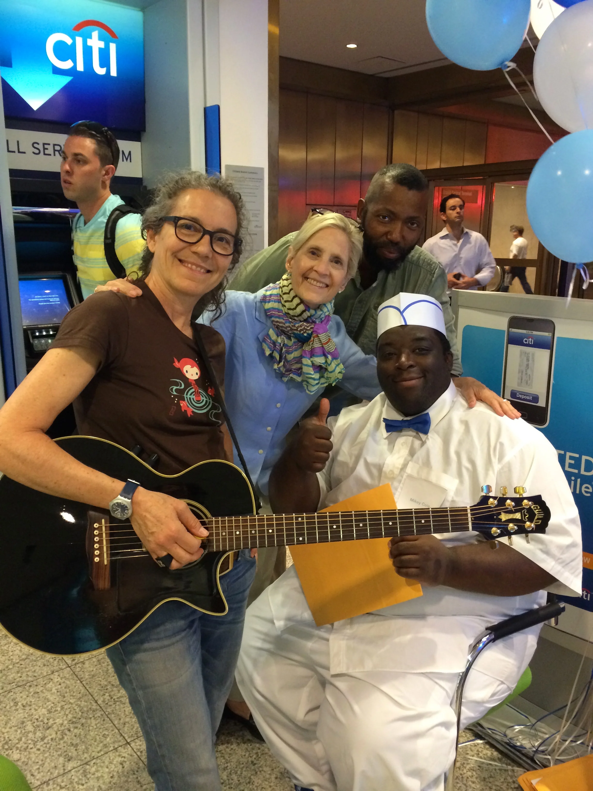 From left to right: NYC Subway Girl Cathy Grier, Betty Newman, Caricaturist Orin Perry, and Mikey Cole of Mikey Likes It Ice Cream.