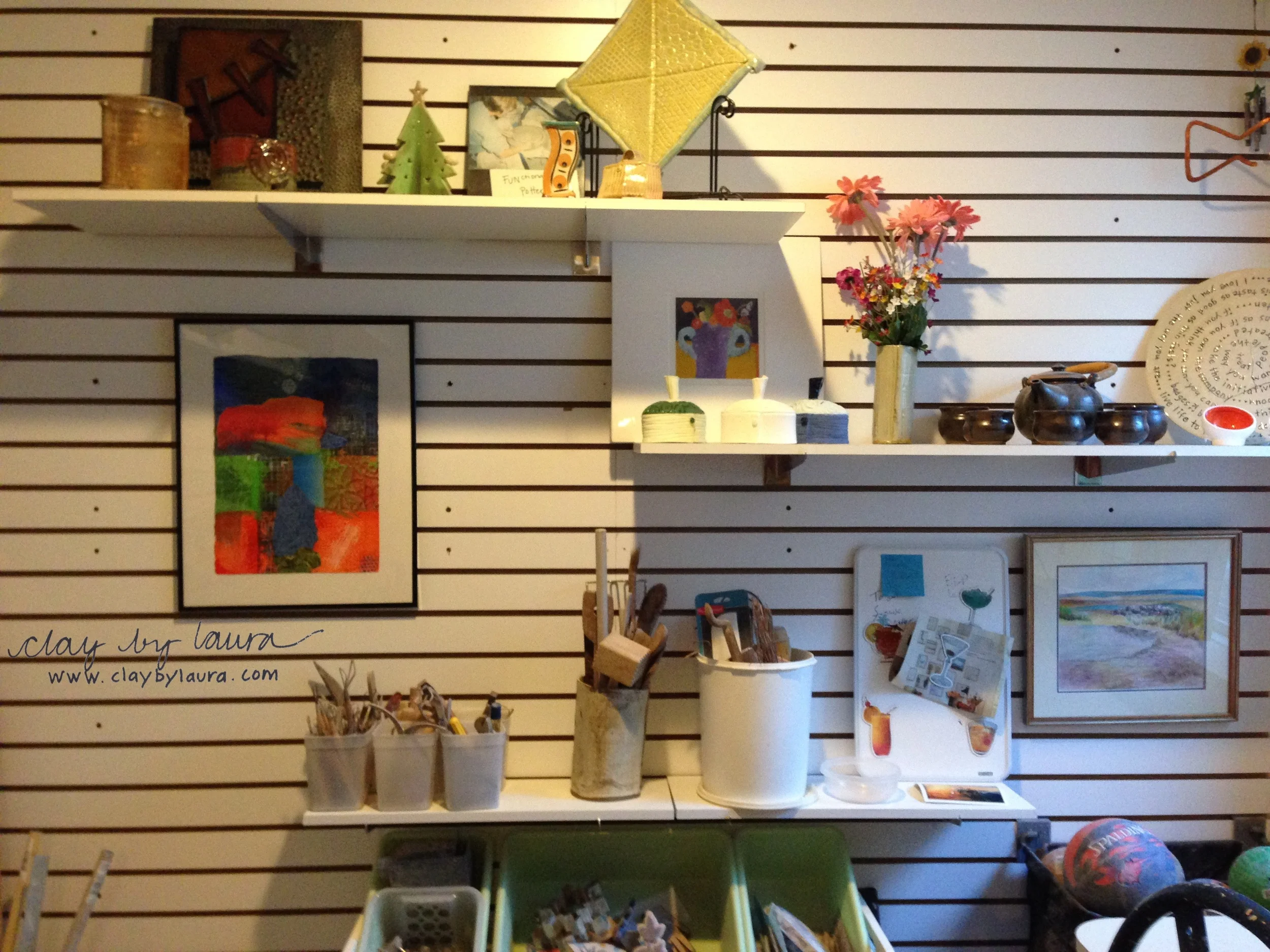 Here's my completed project hanging in the clay-making space of my studio!