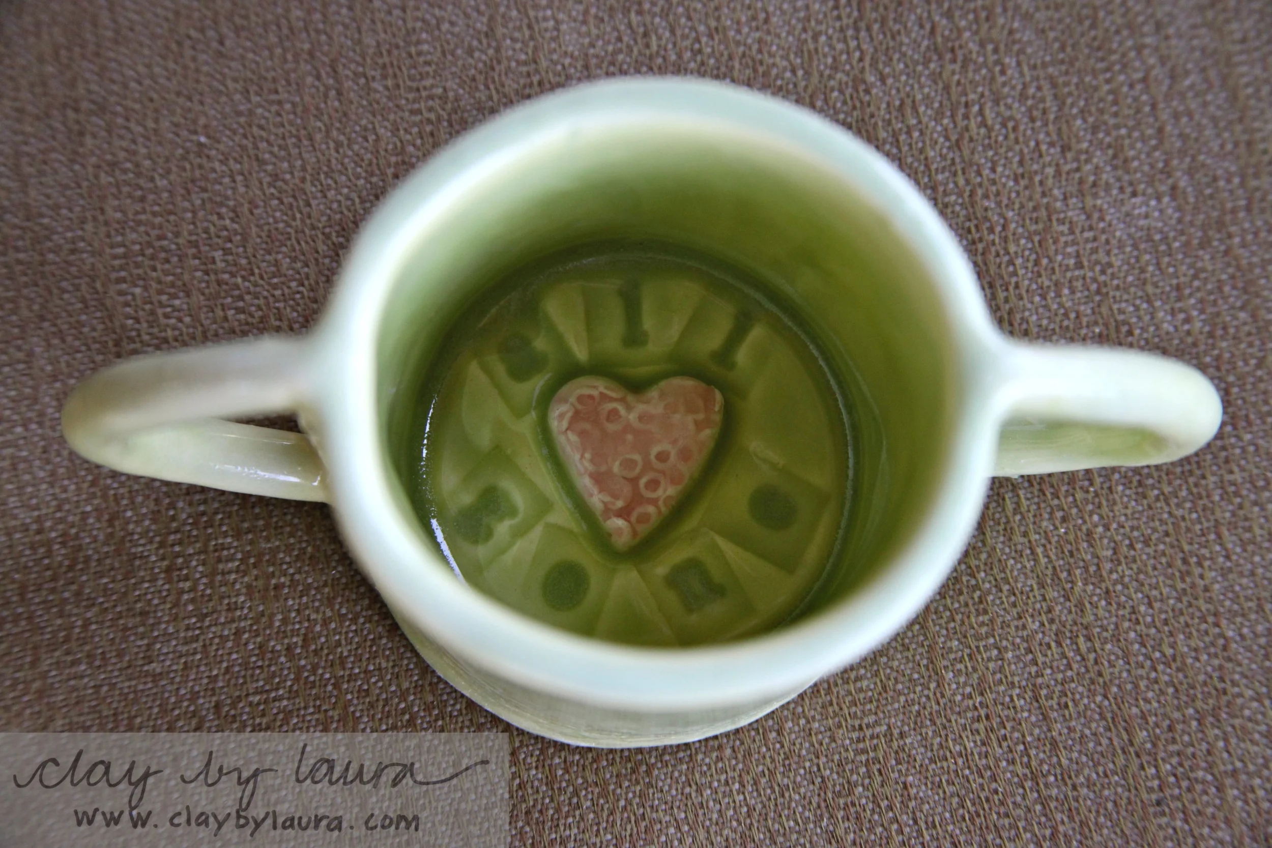 This custom order two-handled children's mug was created with a fun message inside.